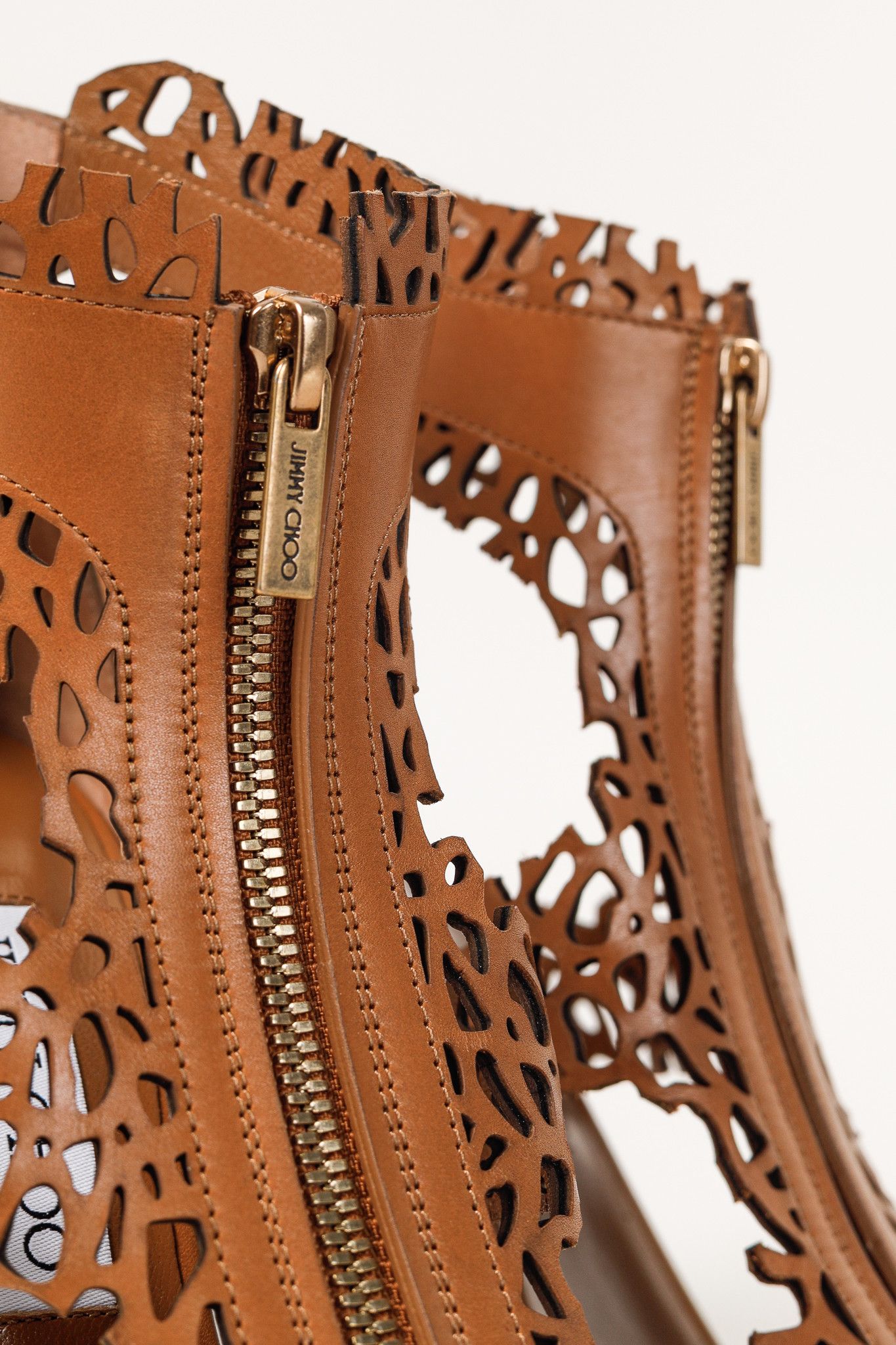Jimmy Choo Jimmy Choo Megan 100 Laser-Cut Heels in Canyon Brown Leather Size US 8.5 / IT 38.5 - 7 Thumbnail