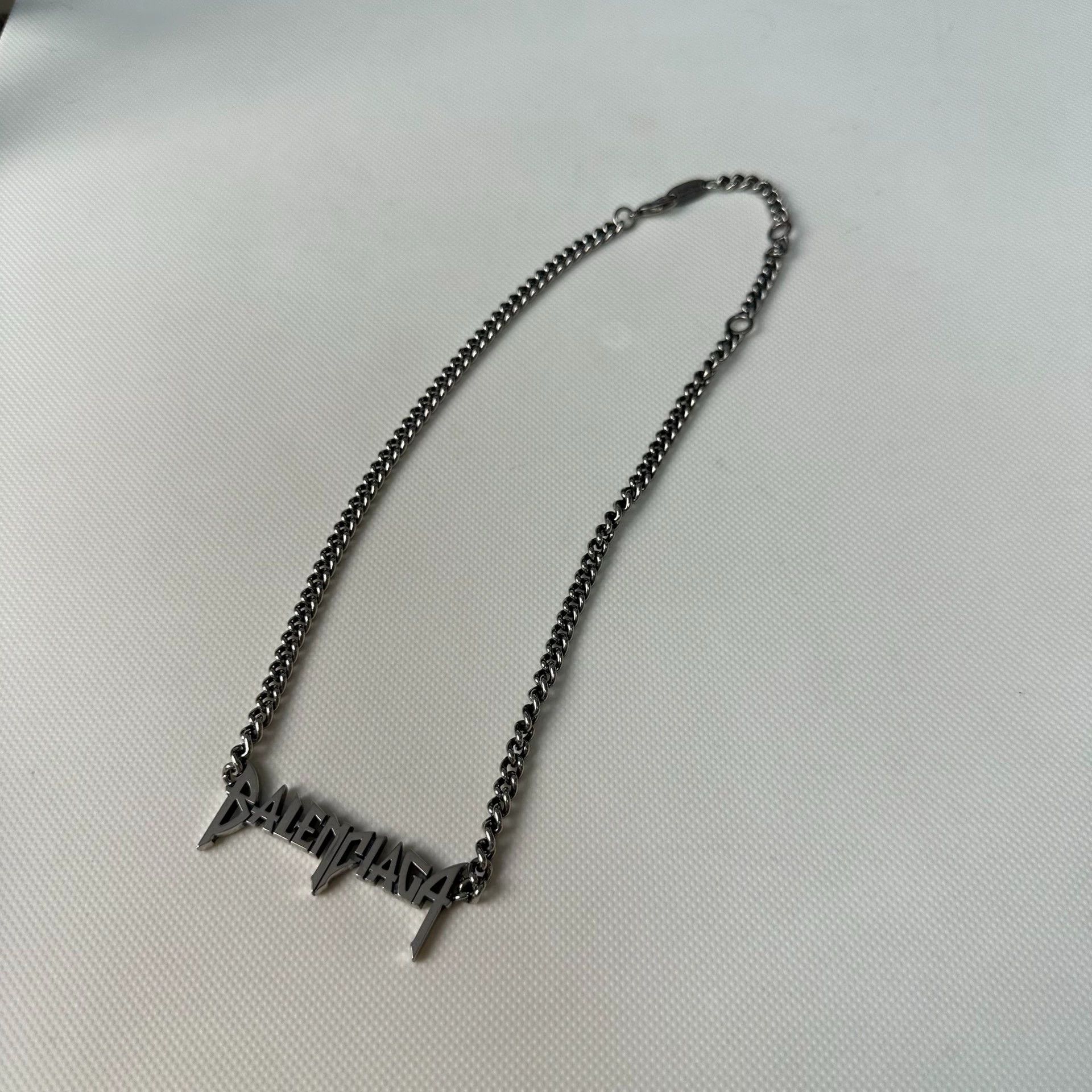 Balenciaga Balenciaga Logo Brass Metal Women's Silver Necklace Size ONE SIZE - 1 Thumbnail