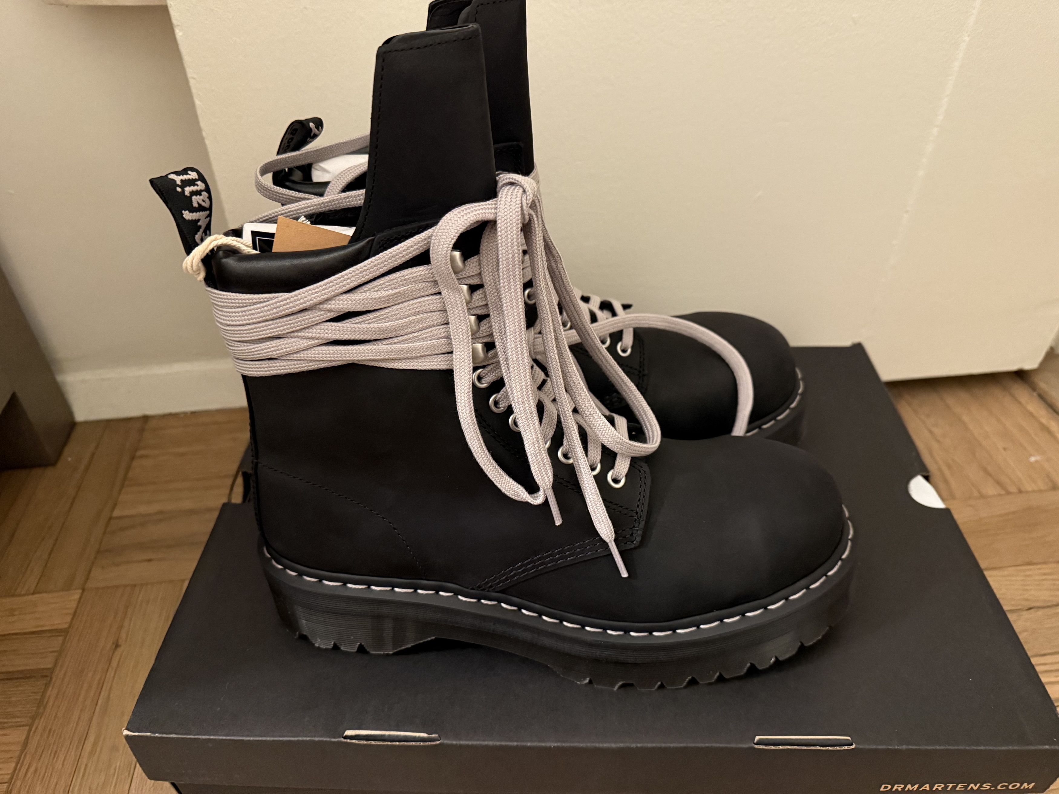 Dr. Martens × Rick Owens STEEL TOE QUAD Wraparound Lace Leather Platform Boots Size US 12 / EU 45 - 3 Thumbnail