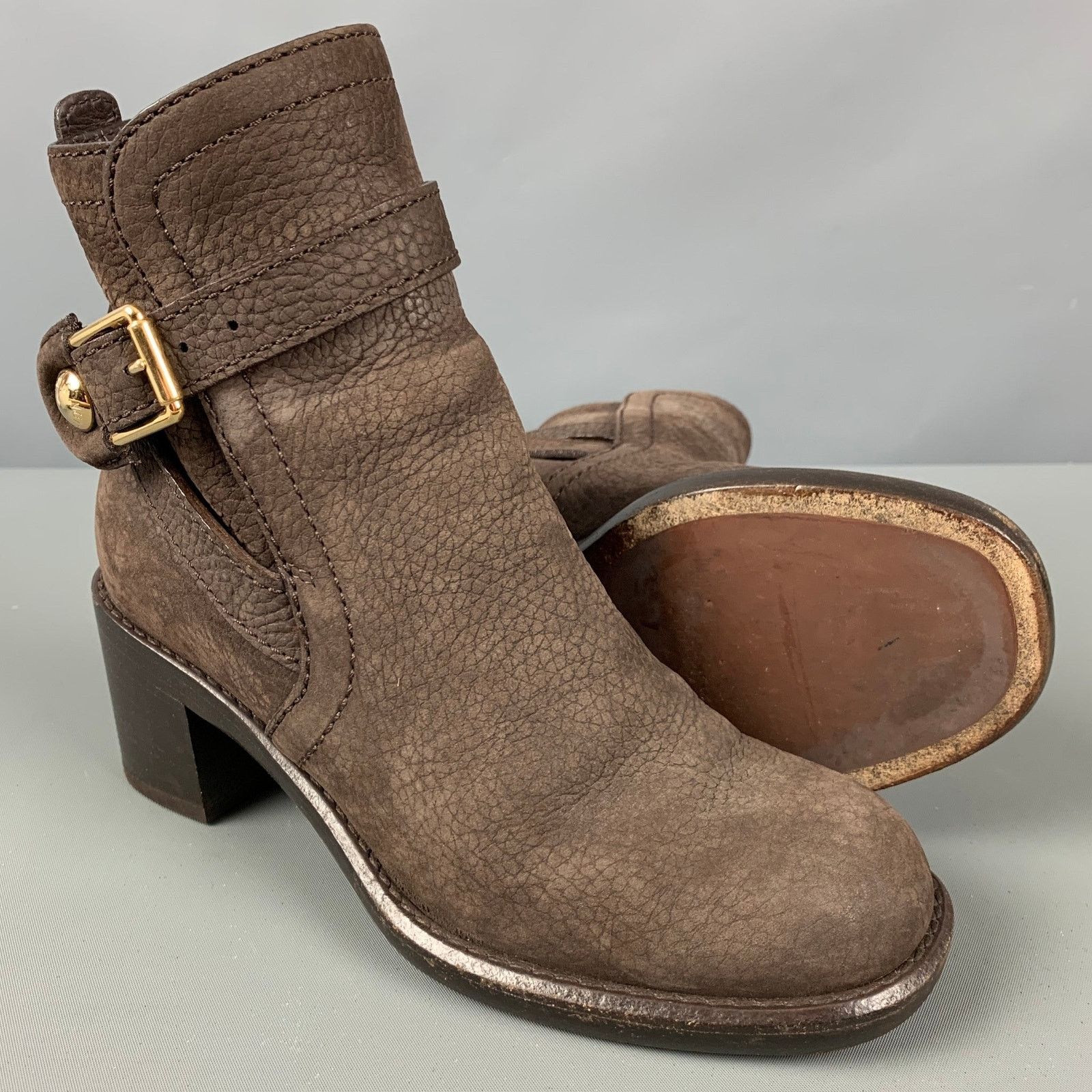 Louis Vuitton LOUIS VUITTON Brown Leather Pebble Grain Chunky Heel Boots Size US 6.5 / IT 36.5 - 5 Thumbnail