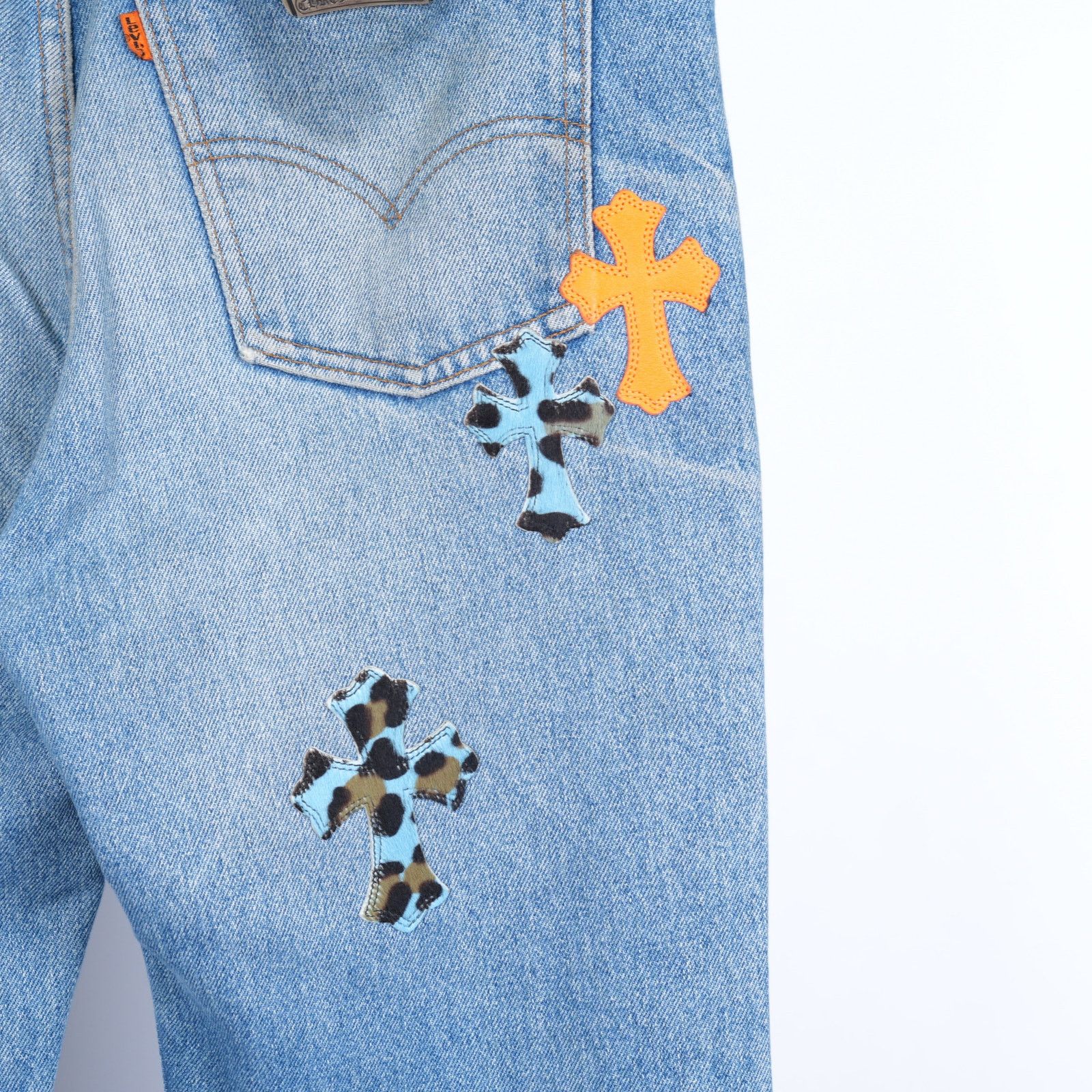Chrome Hearts CHROME HEARTS ST BARTH'S ORANGE BLUE CHEETAH PATCH LEVI Size US 33 - 6 Thumbnail