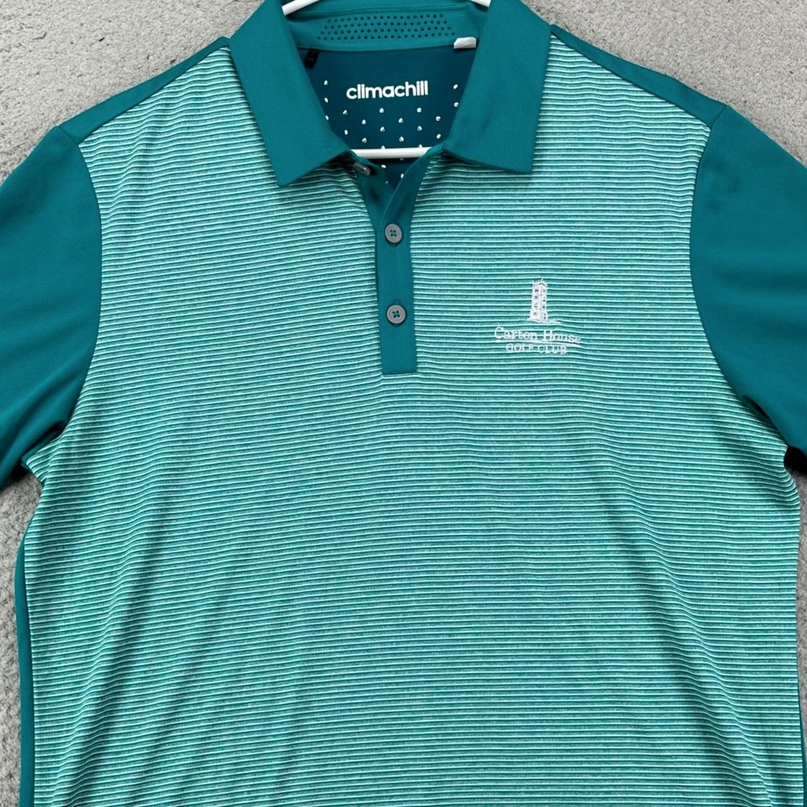 Adidas Adidas Climachill Golf Polo Shirt Mens Medium Teal Green Striped Athletic Rugby Size US M / EU 48-50 / 2 - 2 Thumbnail