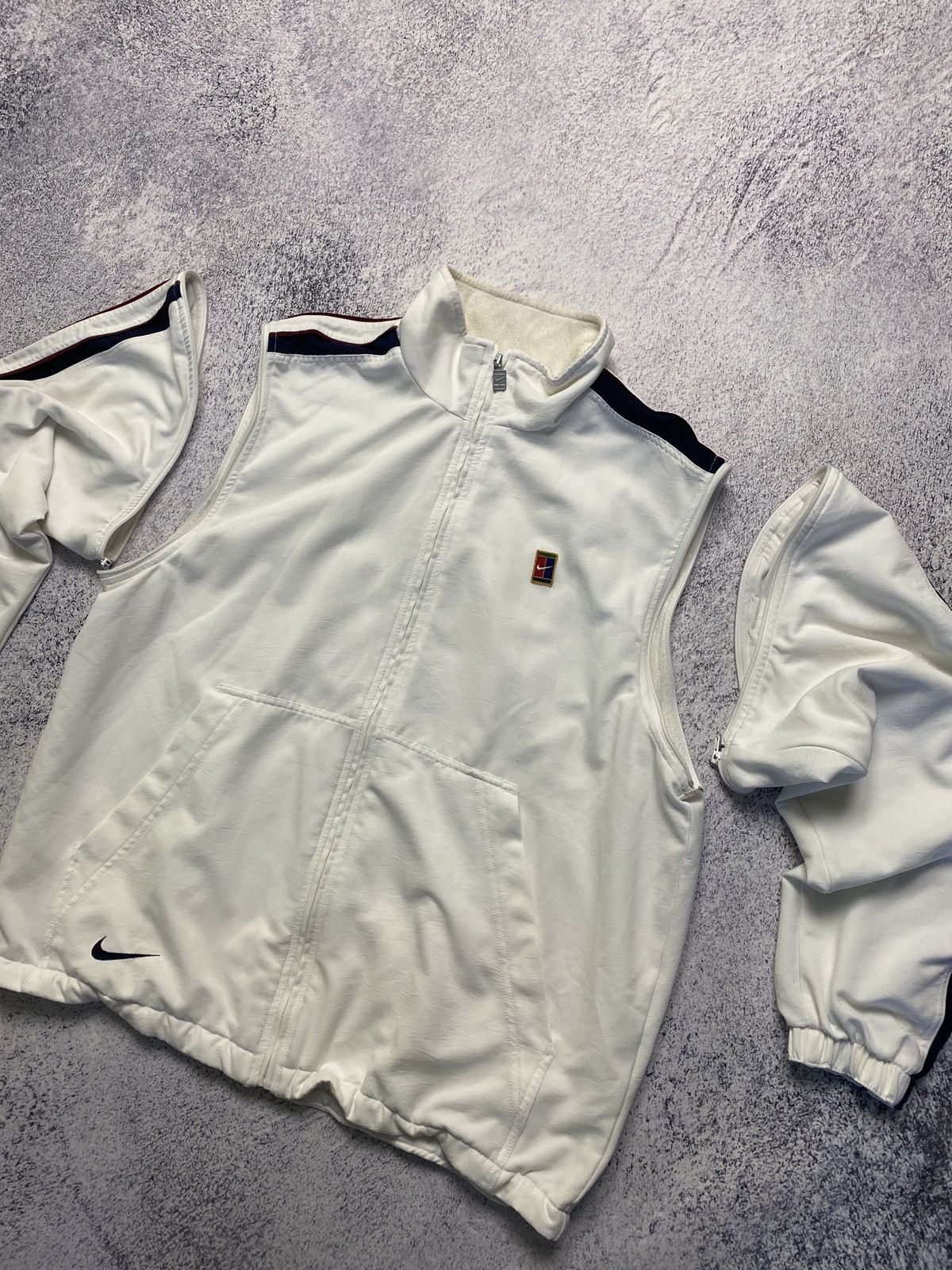 Nike × Vintage Vintage 90's Nike Court 2 in 1 White Boxy Track Jacket Drill Size US XL / EU 56 / 4 - 2 Thumbnail