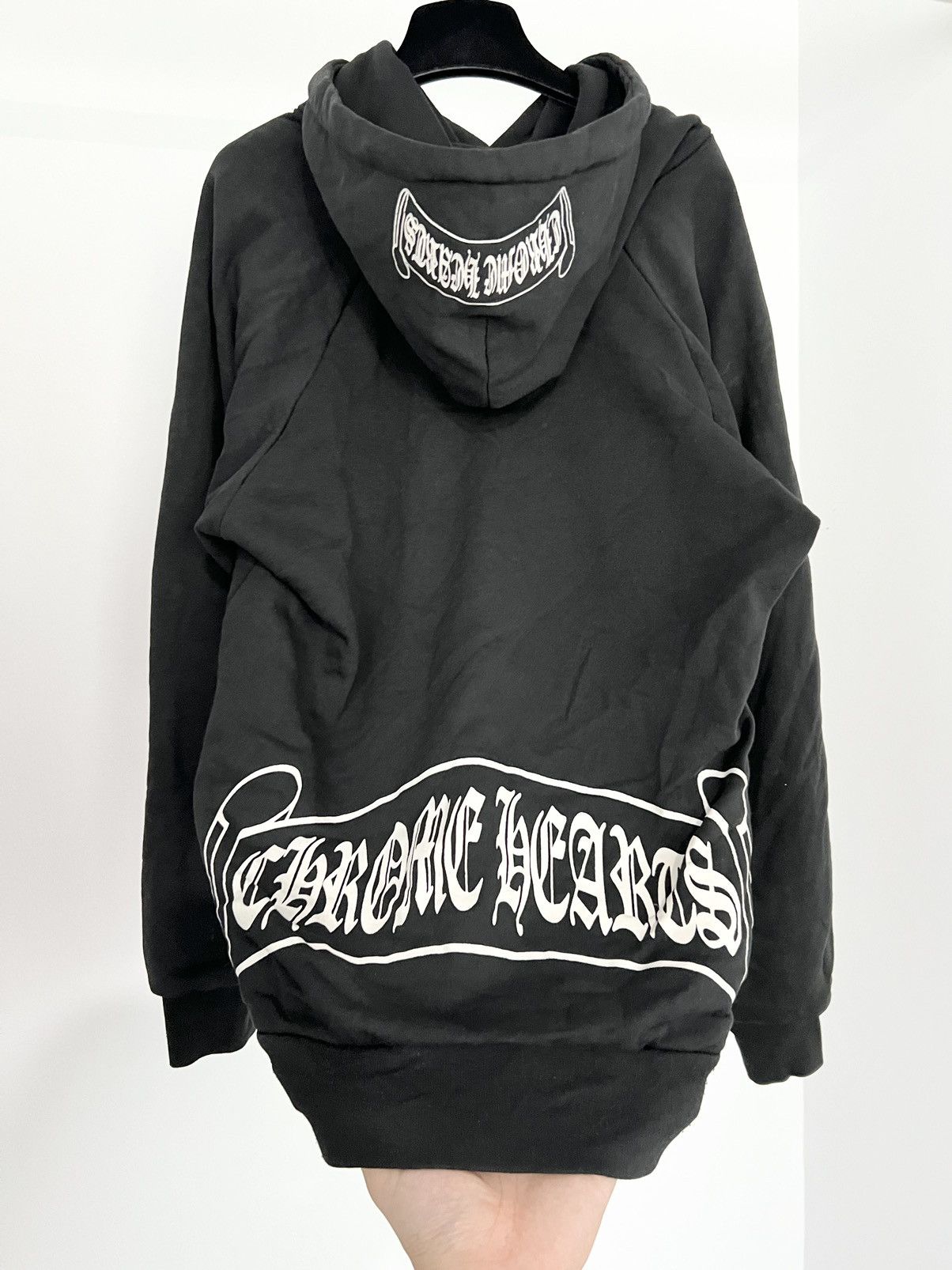 image of Chrome Hearts Thermal Lined Scroll Logo Sunfade Hoodie in Black, Men's (Size Medium)