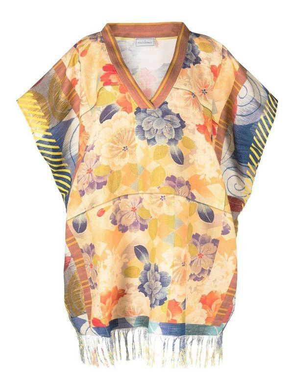 Pierre-Louis Mascia Pierre Louis Mascia Cotton & Linen Flower Poncho V Neck OS Size M / US 6-8 / IT 42-44 - 4 Thumbnail