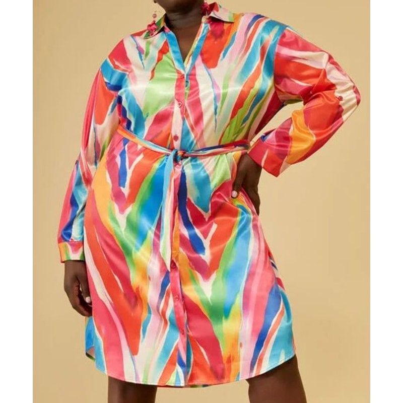 Other PLUS Size 22/24 Women’s Watercolor Satin Shirtdress | NWT Size 3XL / US 20-22 - 1 Thumbnail