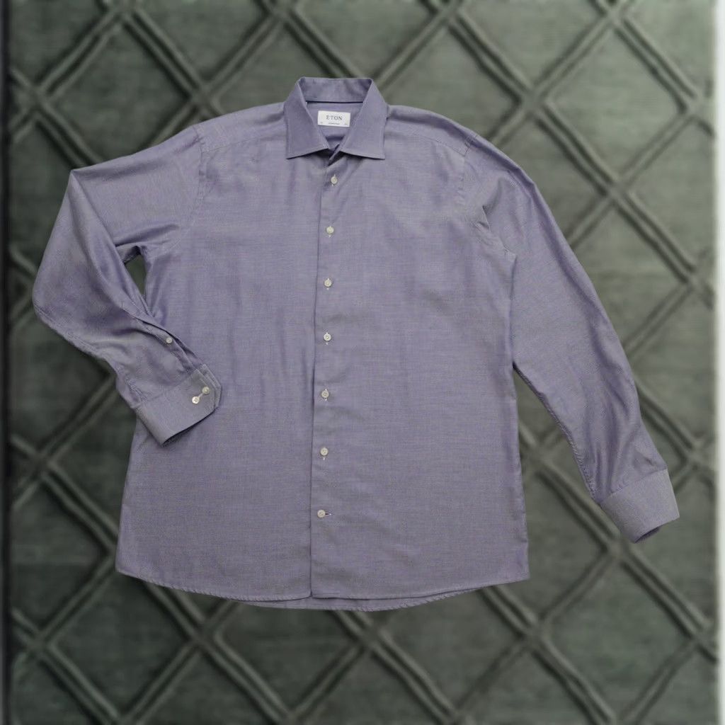Eton ETON Button-Up Shirt Men's 42 Solid Blue Long Sleeve Casual Shop Size US XL / EU 56 / 4 - 1 Thumbnail