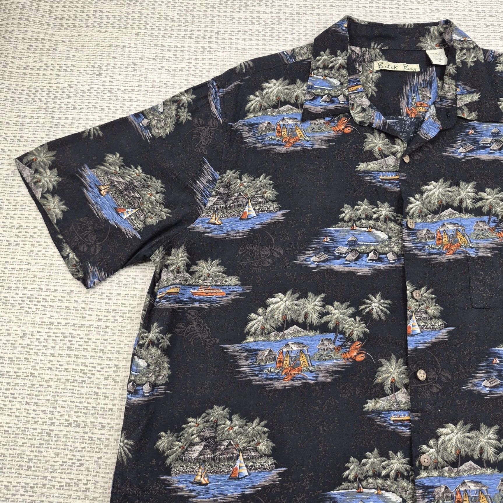 ALOHAS Batik Bay Shirt Mens XL Button-Up Black Multicolor Tropical Island Print Rayon Shirt Size US XL / EU 56 / 4 - 3 Thumbnail