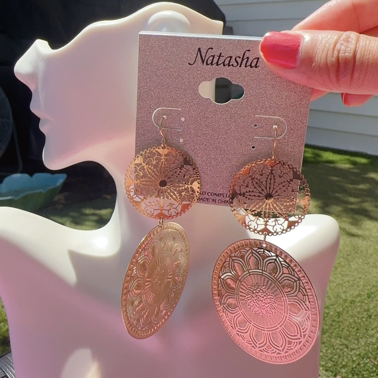 Designer Natasha gold tone hallowed circles drops flowers earrings Size ONE SIZE - 1 Thumbnail