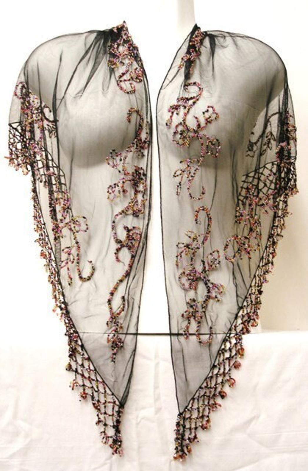 Designer Sequin Shawl/Wrap Multi Black Flower Design Size ONE SIZE - 1 Preview