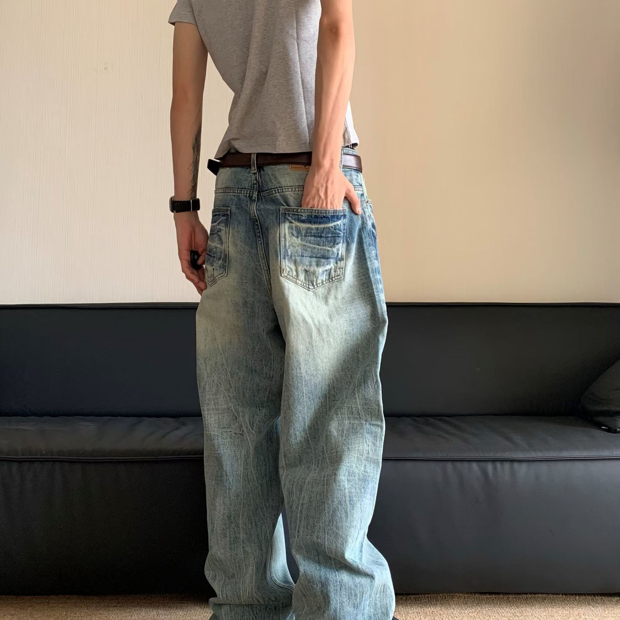 Japanese Brand × Jean Men's washed vintage distressed straight jeans Size US 32 / EU 48 - 3 Thumbnail