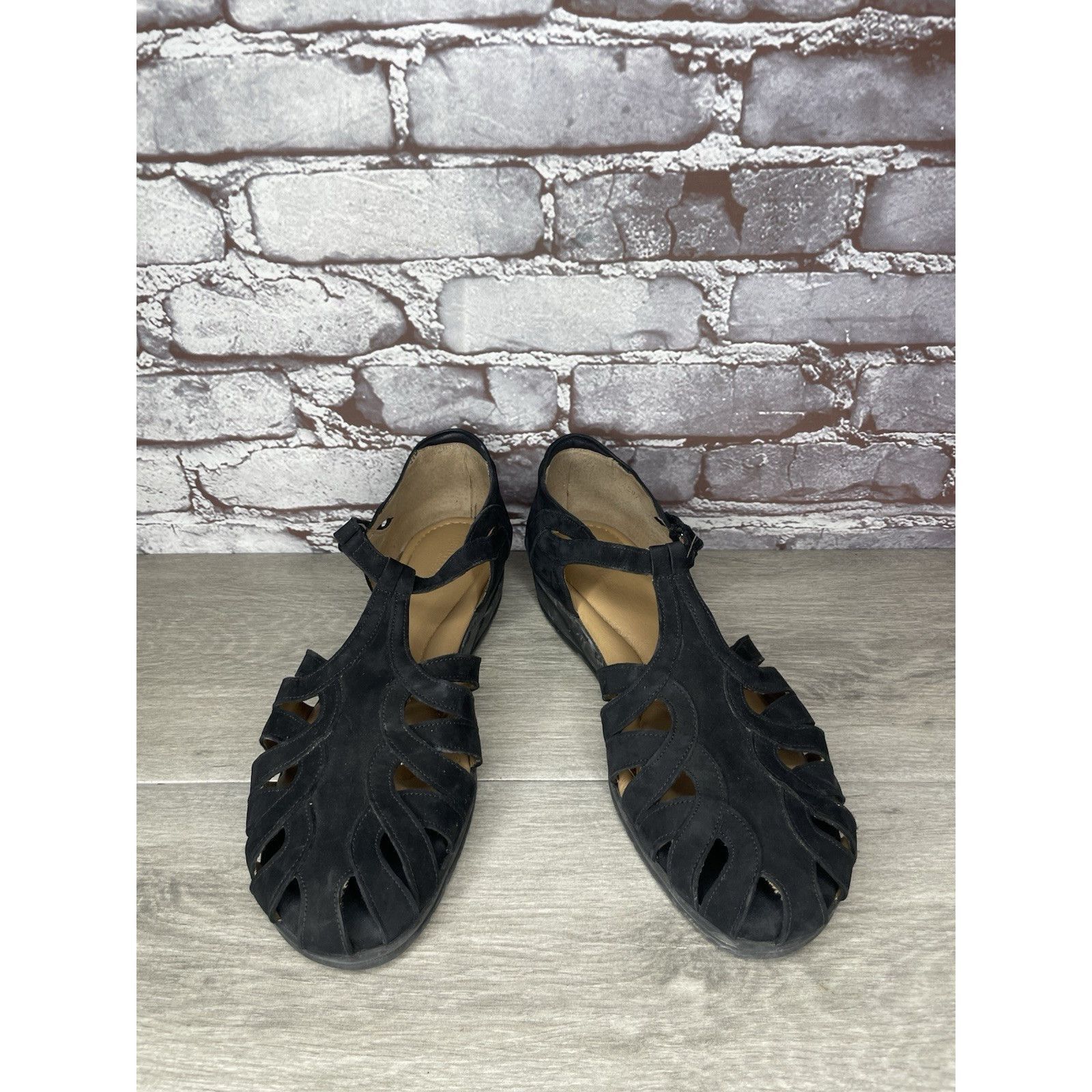 Beautiful Ful BeautiFeel Black Suede Leather Fisherman Strap Wedge Sandals Size US 12 / IT 42 - 16 Thumbnail