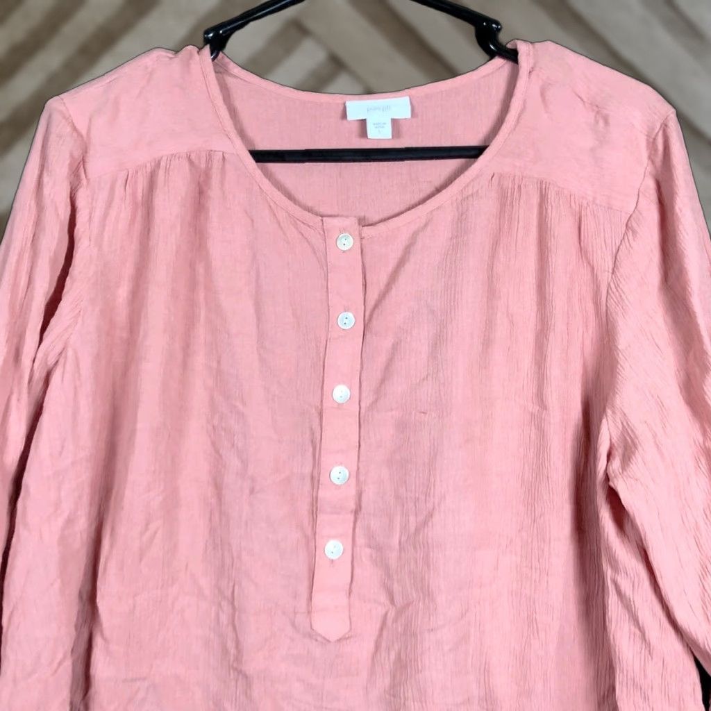 Vintage Pure Jill Shirt Womens Blush Pink 100% Viscose Long Sleeve Henley Large Size L / US 10 / IT 46 - 1 Thumbnail