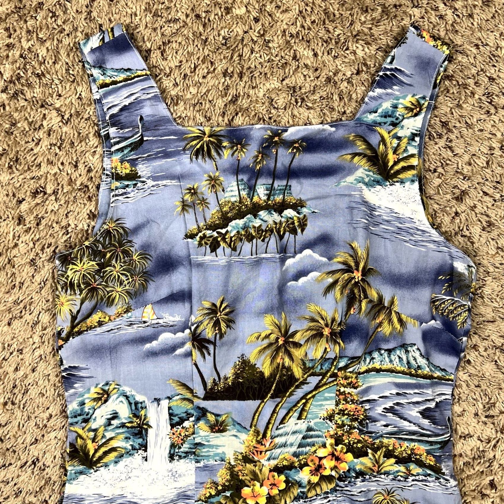 Vintage VINTAGE Hawaiian Beach Dress Womens Small Tank Dress Blue 90s Beach Graphic Sleeveless Strap Size S / US 4 / IT 40 - 4 Thumbnail