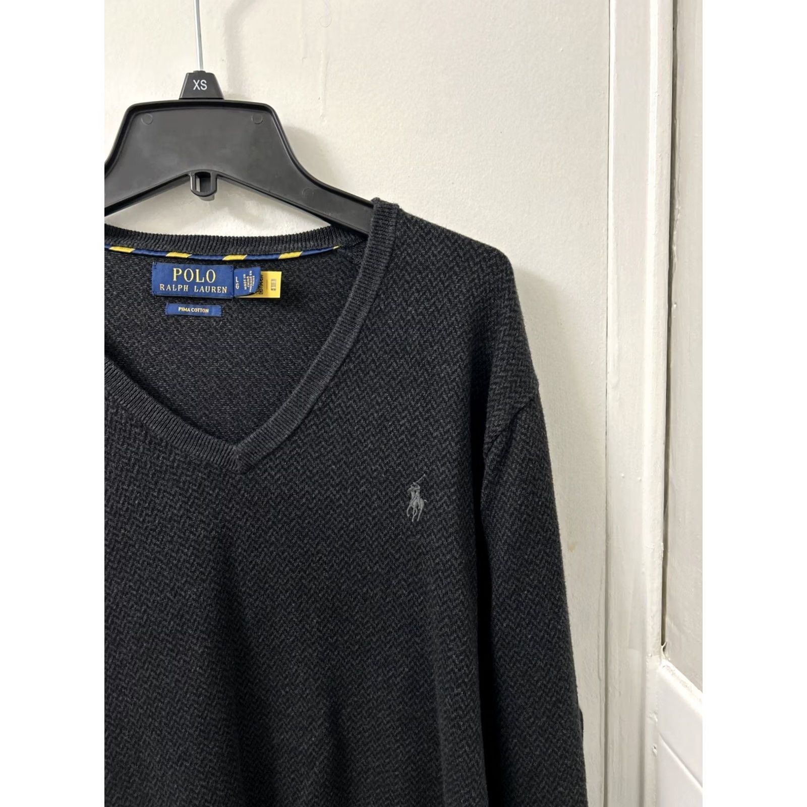 Ralph Lauren Polo Ralph Lauren Sweater Mens L Black V Neck Herringbone Pima Cotton Pullover Size US L / EU 52-54 / 3 - 4 Thumbnail