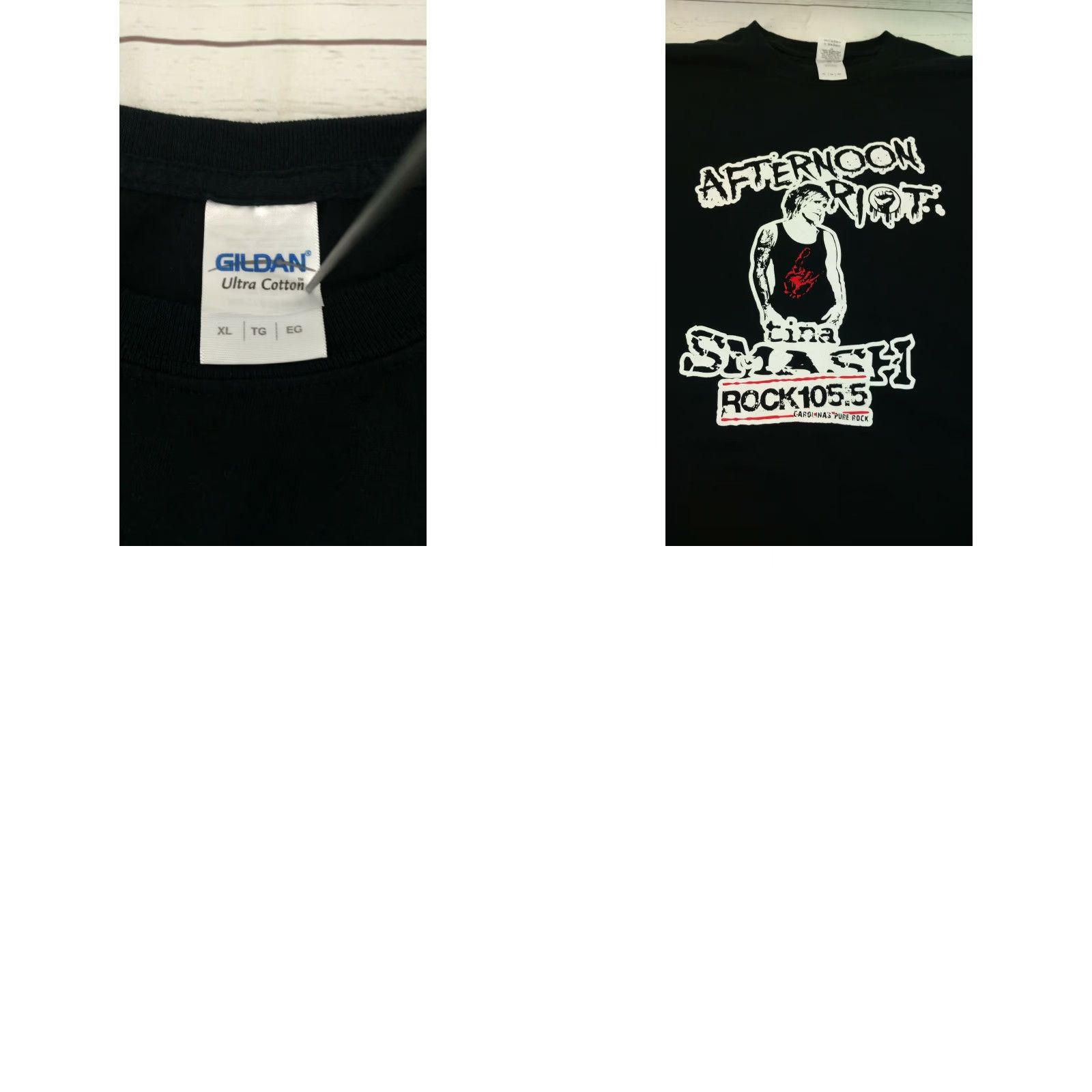 Gildan Gildan Shirt Men T-Shirt Rock Black XL WQXR 105.5 Afternoon Riot Theme Rock Band Event Modern Casual Everyday Short Sleeve Round Neck Car Size US XL / EU 56 / 4 - 8 Thumbnail