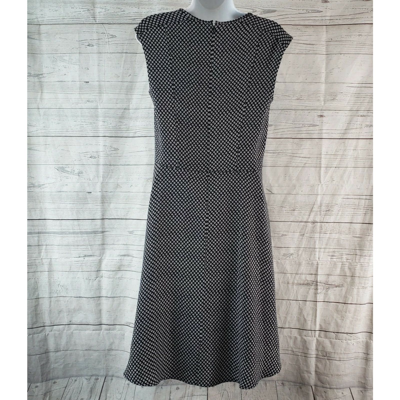 Ann Taylor VINTAGE Ann Taylor Womens Printed Dress Sz 4 Tall Blue White Sleeveless V-Neck Size S / US 4 / IT 40 - 4 Thumbnail
