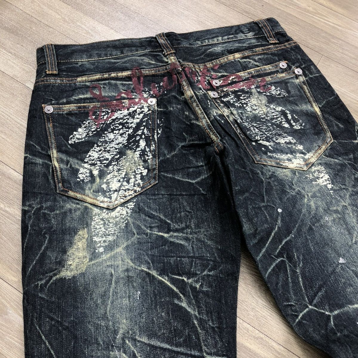 If Six Was Nine 2000s Nylaus Distressed Punk Bondage Bootcut Flared Jeans Size US 31 - 5 Thumbnail