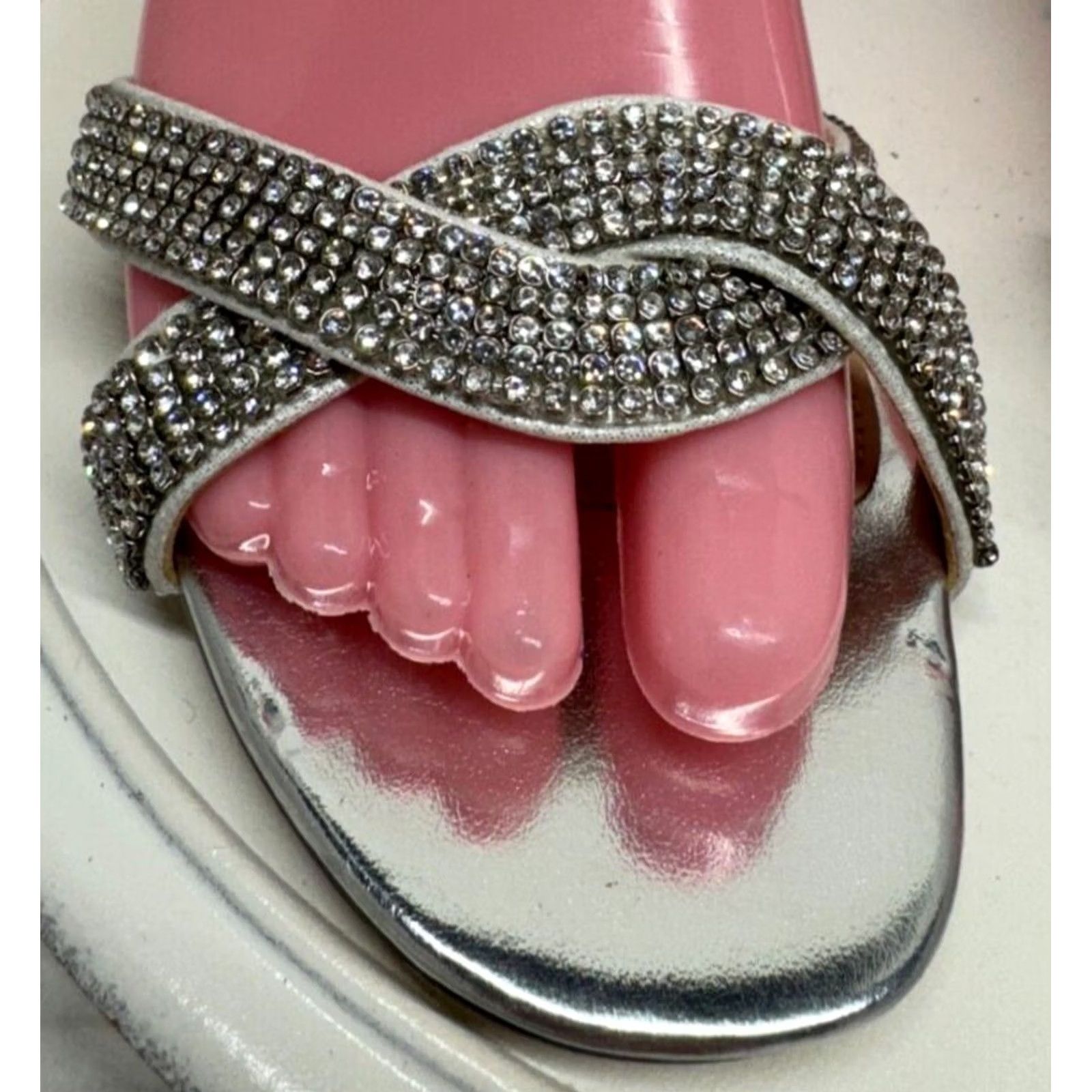 Vintage Nina New York Womens Silver Wedge Rhinestone Ankle Strap Open Toe Heels 8M 38 - USA Size 6 Size US 6 / IT 36 - 3 Thumbnail