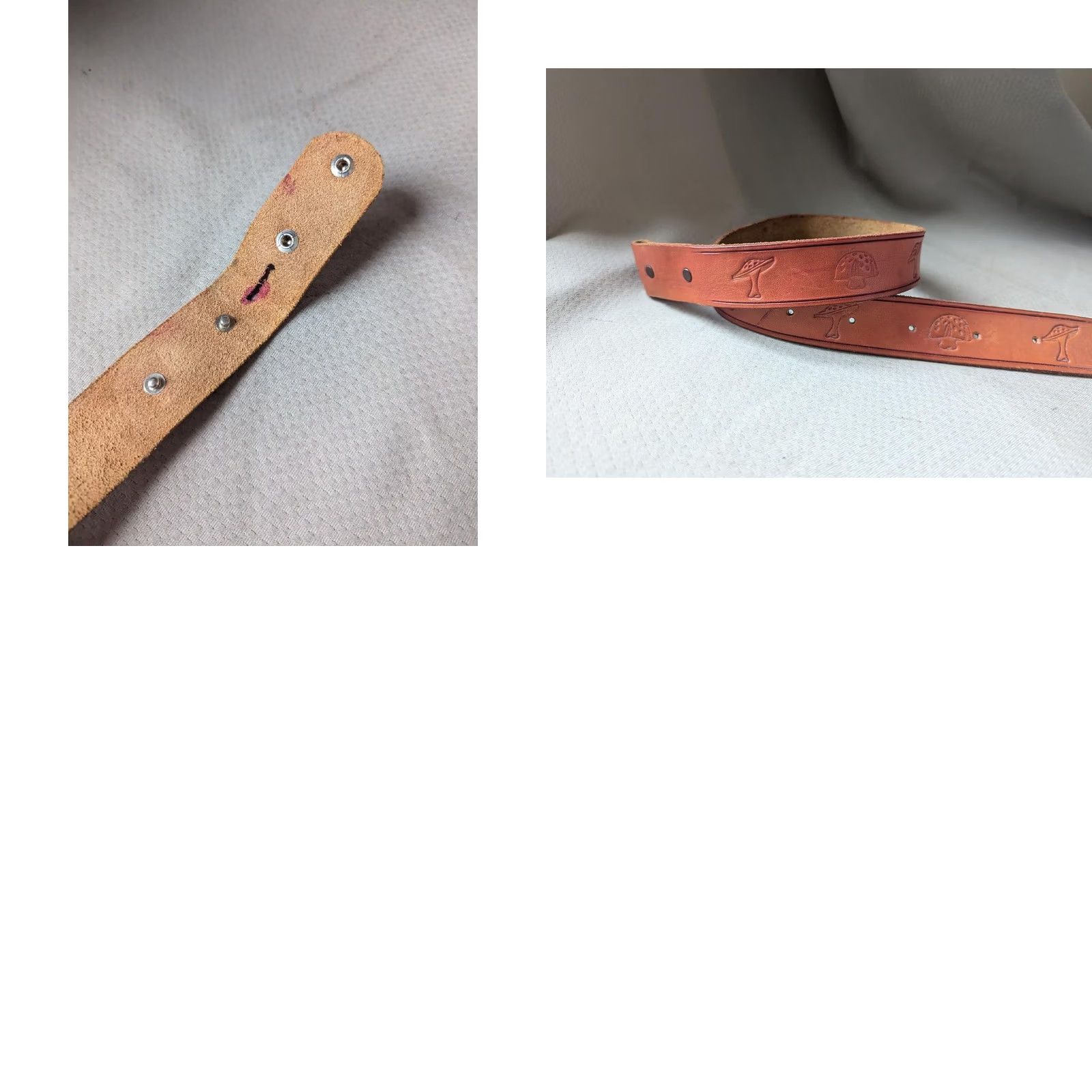 Vintage VINTAGE Handcrafted belt Mushroom toooled buckle leather brown western adult 28 Size 28 - 9 Thumbnail