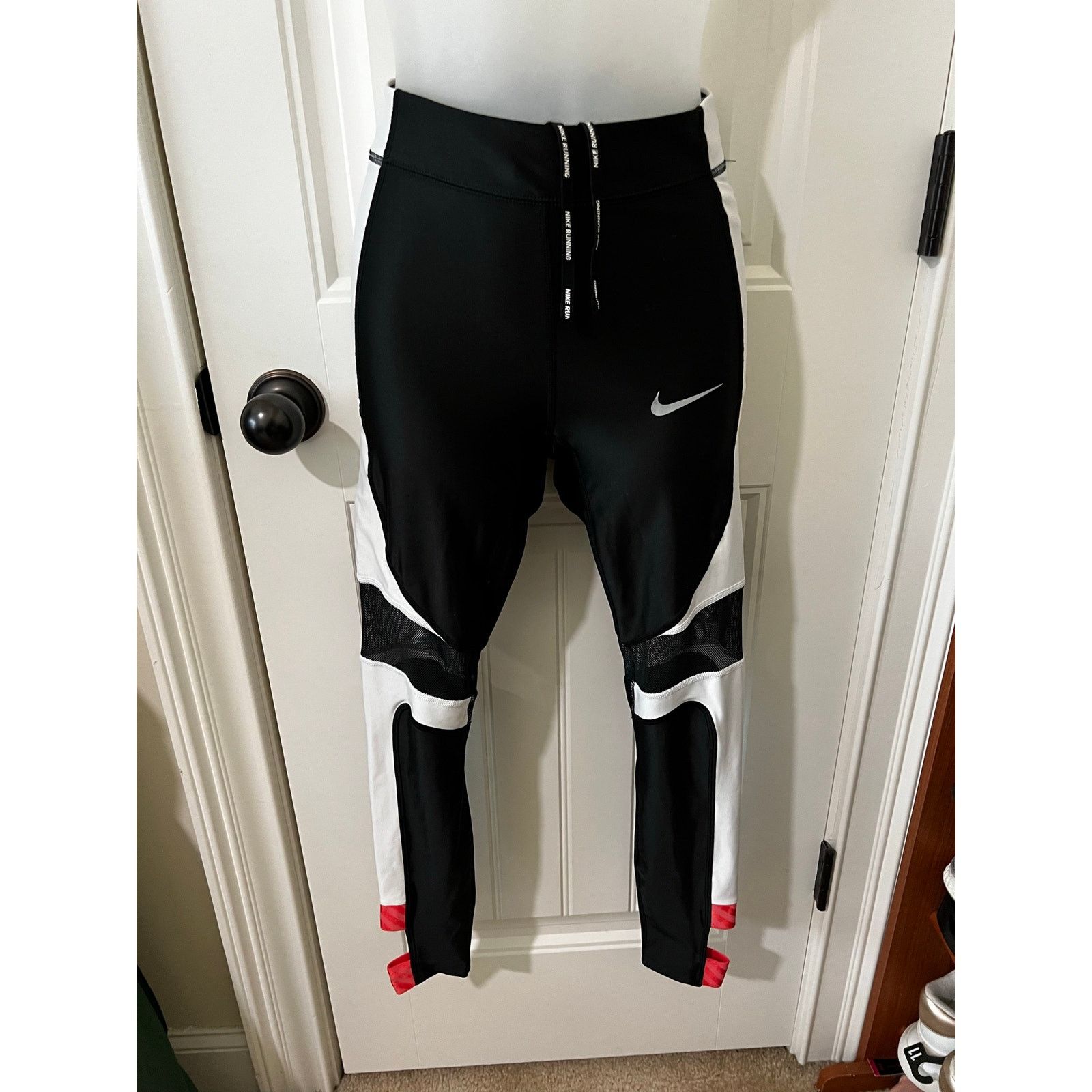 Nike Colorblock Performance Running Tights Black/White Mid Rise Size 25" / US 0 / IT 36 - 2 Thumbnail