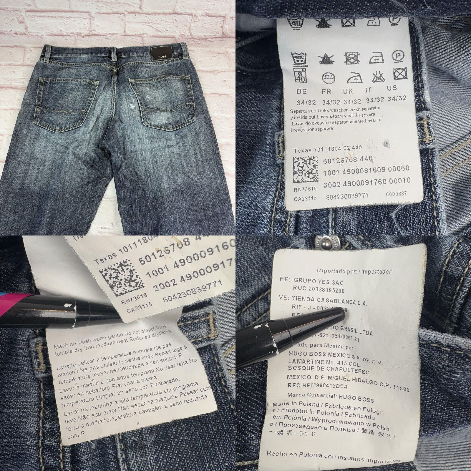 Hugo Boss HUGO BOSS Texas Jeans Mens 34x31 Medium Wash Blue Straight Leg Denim Pants Jeans Size US 34 / EU 50 - 8 Thumbnail