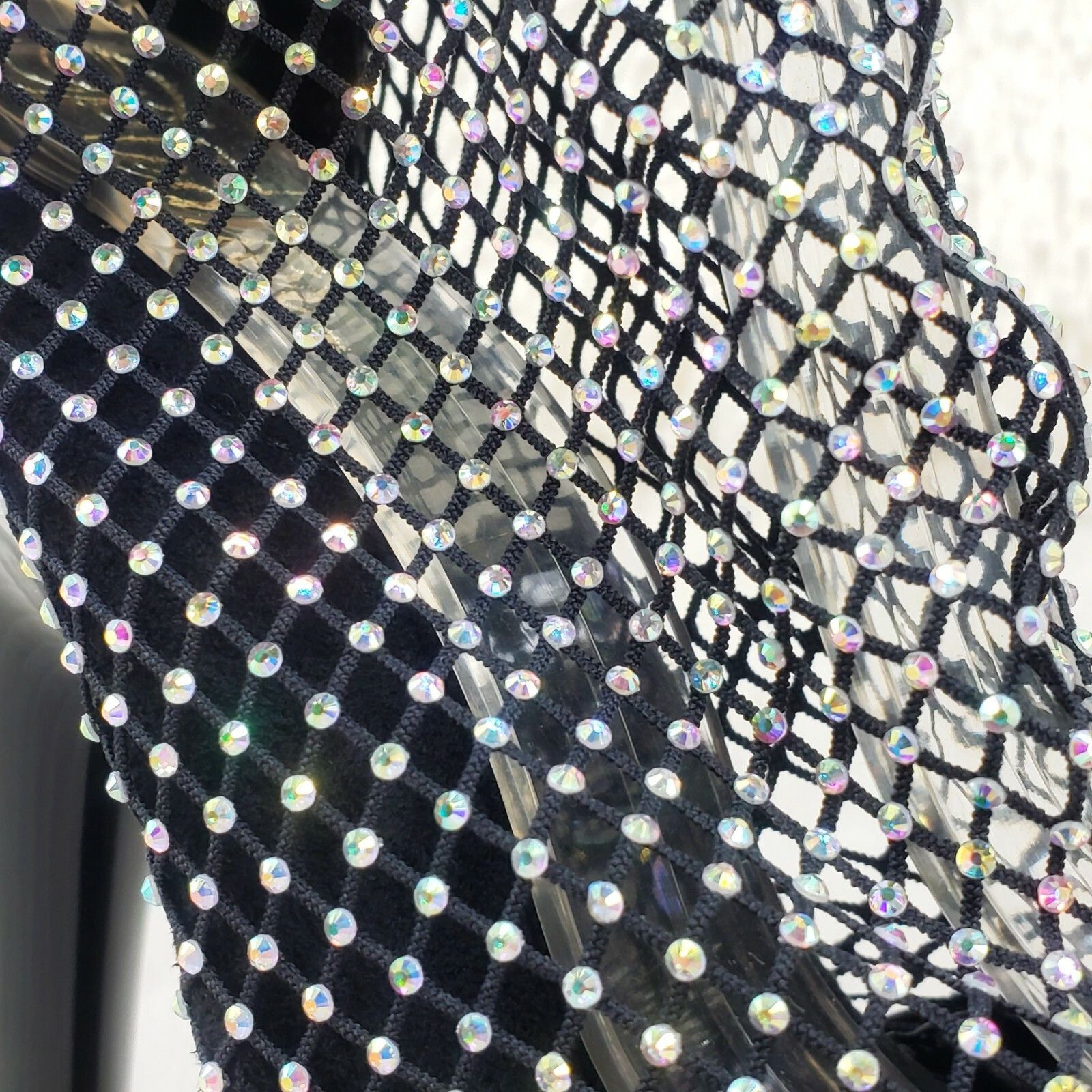 Other Adore 765RM Black Patent Rhinestone Mesh Platform Sandals 7" Size US 8 / IT 38 - 7 Thumbnail
