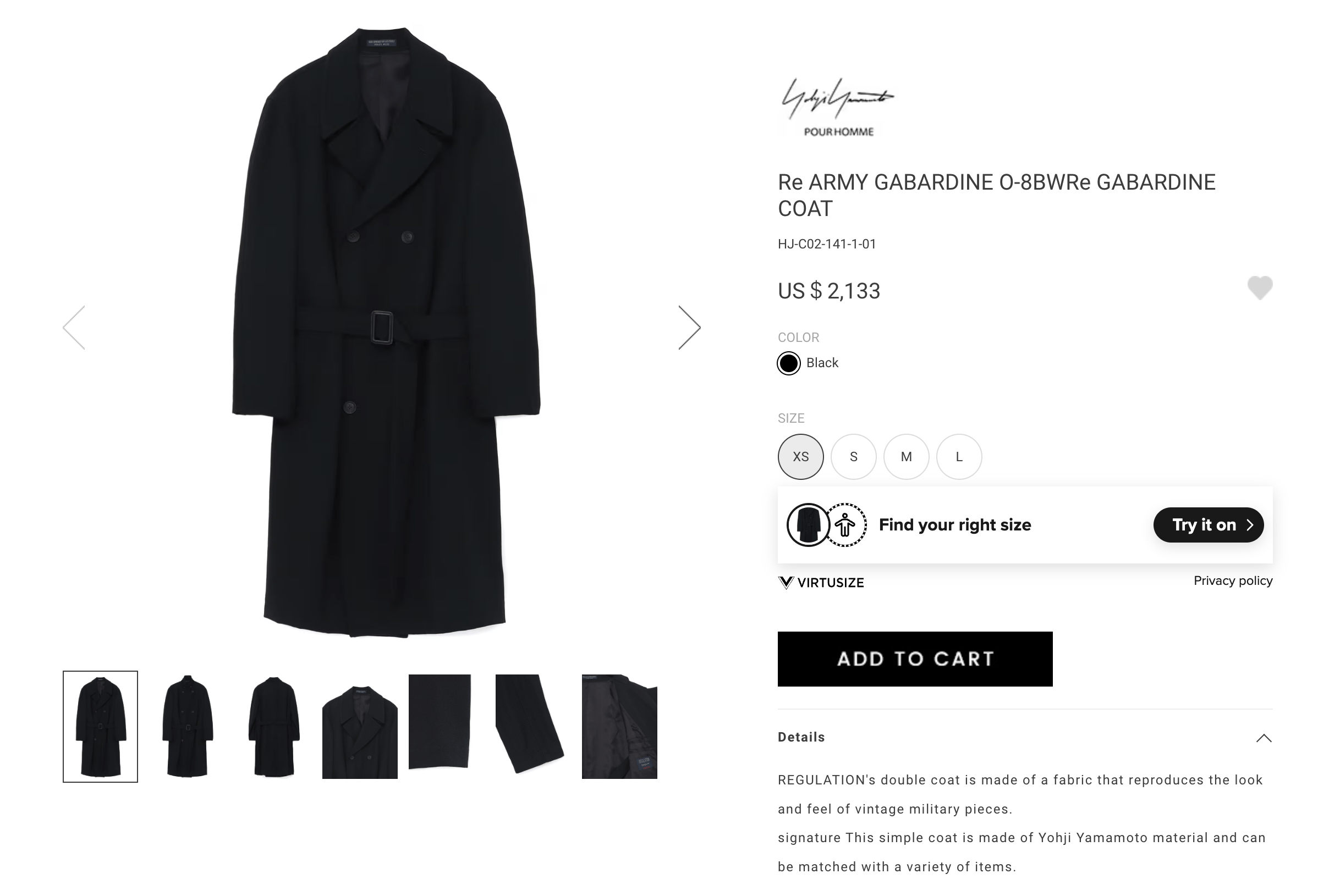 Yohji Yamamoto Yohji Yamamoto REGULATION - 8B DOUBLE BREASTED COAT Size US L / EU 52-54 / 3 - 9 Thumbnail