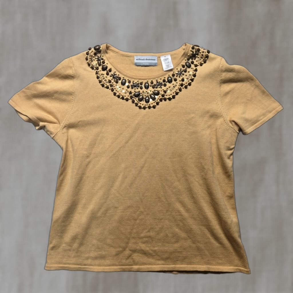 Vintage Alfred Dunner Brown Sweater Short Sleeve Pullover Adult Women's Petite Large Size L / US 10 / IT 46 - 1 Thumbnail