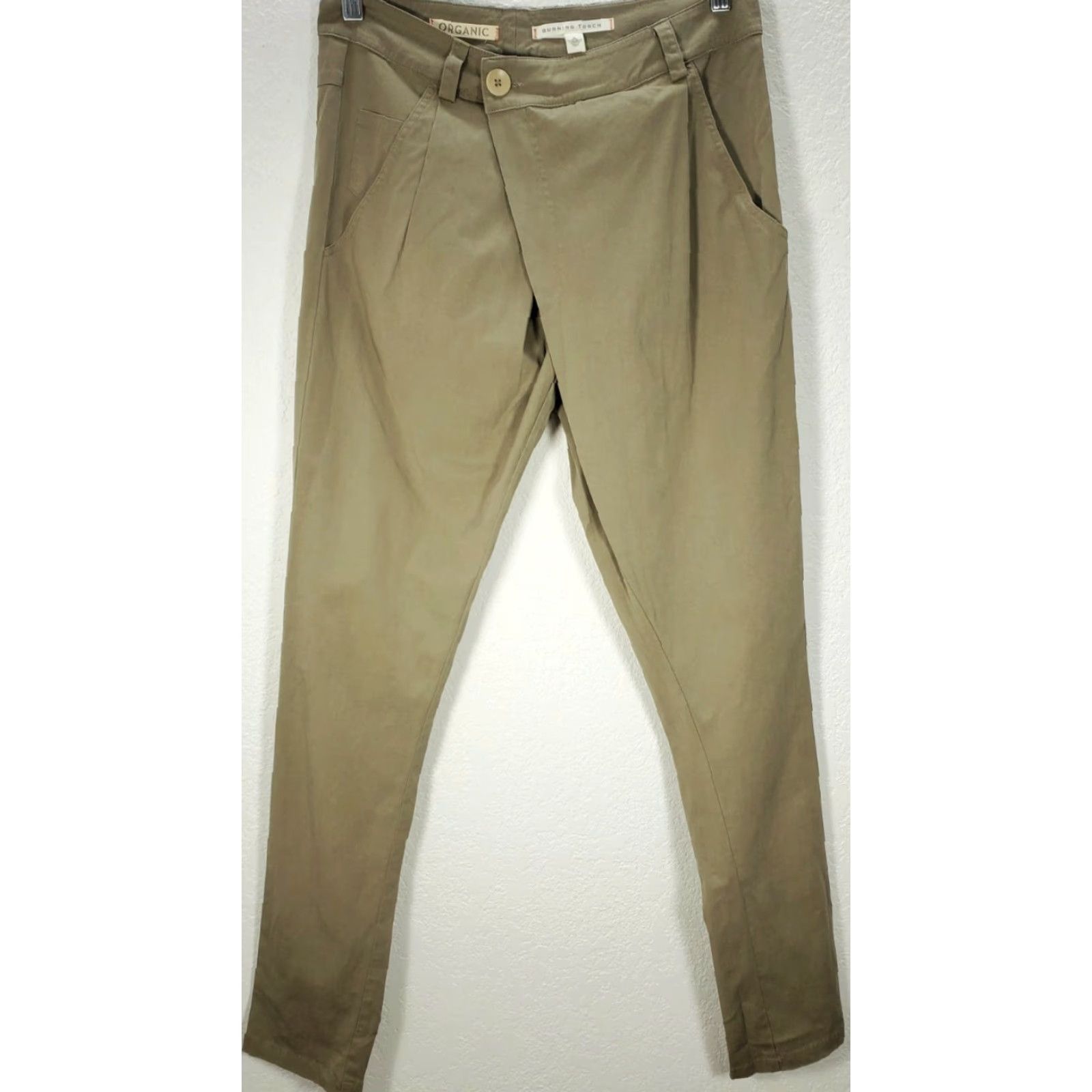 Vintage Women's Burning Torch Olive Slim Pants 00 Cotton Blend Inseam 31 Chino, Olive Green, Petite? (adjusted) Size 24" / US 00 / IT 34 - 2 Thumbnail