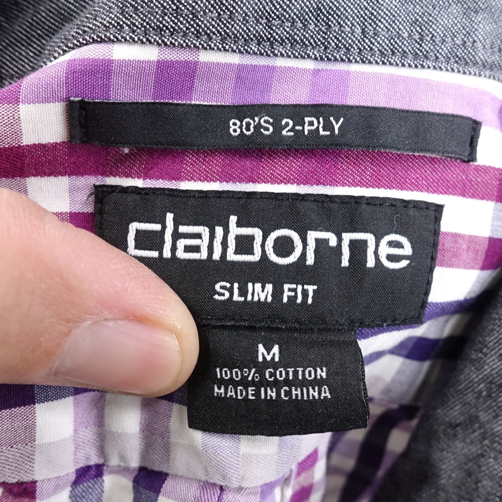 Liz Claiborne Claiborne Slim Fit Button-Up Shirt Mens Medium Purple Plaid Long Sleeve Casual Size US M / EU 48-50 / 2 - 6 Thumbnail