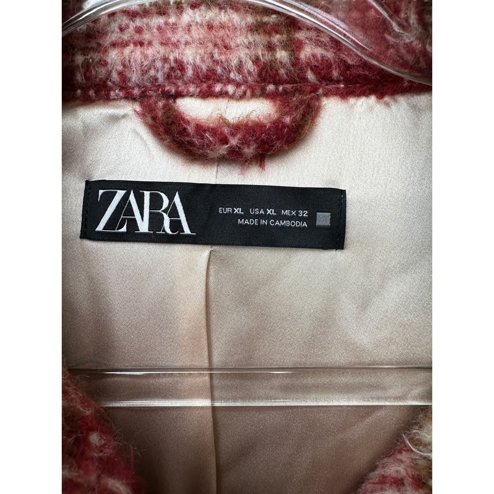 Zara Zara Jacket Red Brown Cream Plaid Womens US XL Fuzzy Size XL / US 12-14 / IT 48-50 - 10 Thumbnail