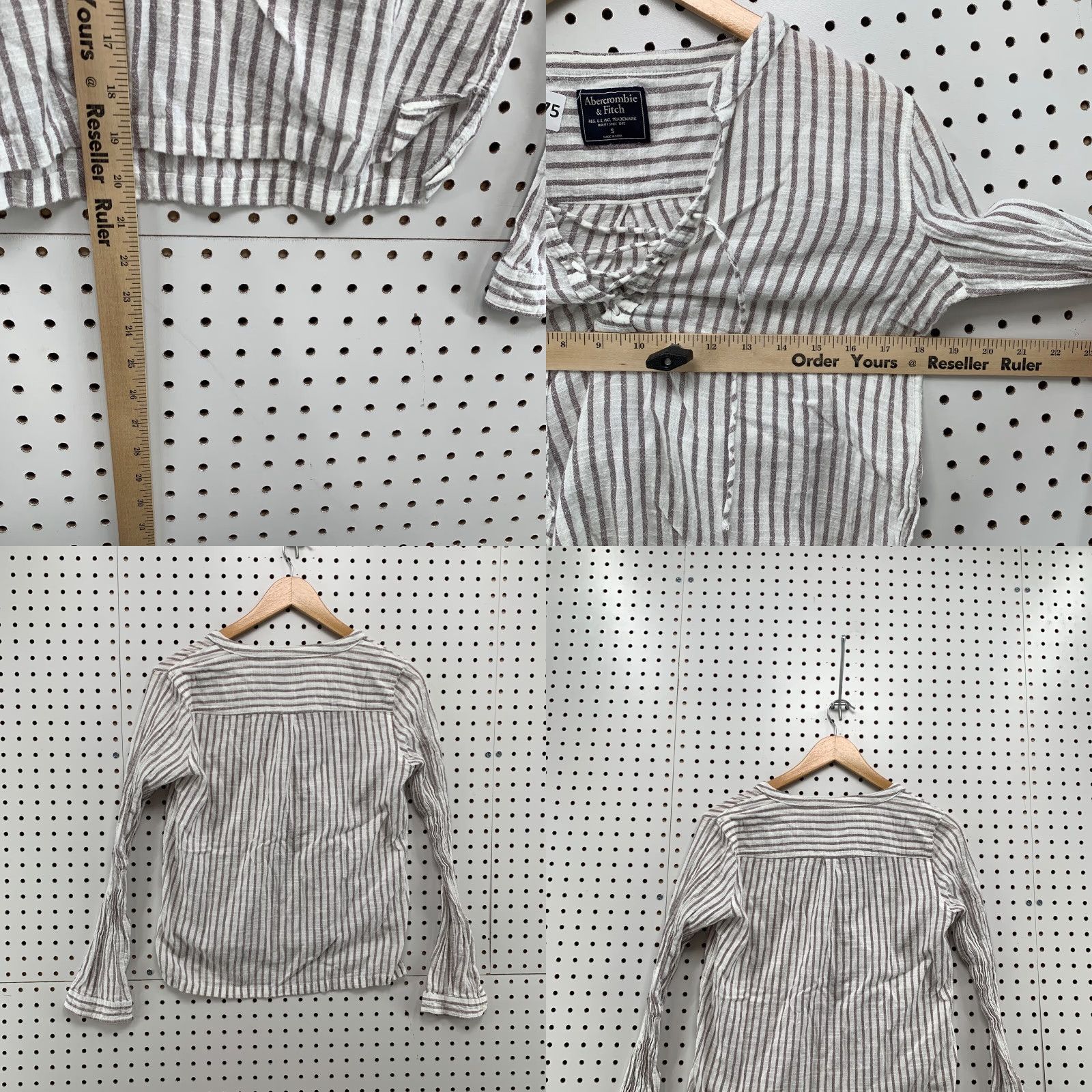 Abercrombie & Fitch VINTAGE Abercrombie & Fitch Linen Striped Top Women S White Gray 18x19.5 Blouse Shirt Size S / US 4 / IT 40 - 8 Thumbnail