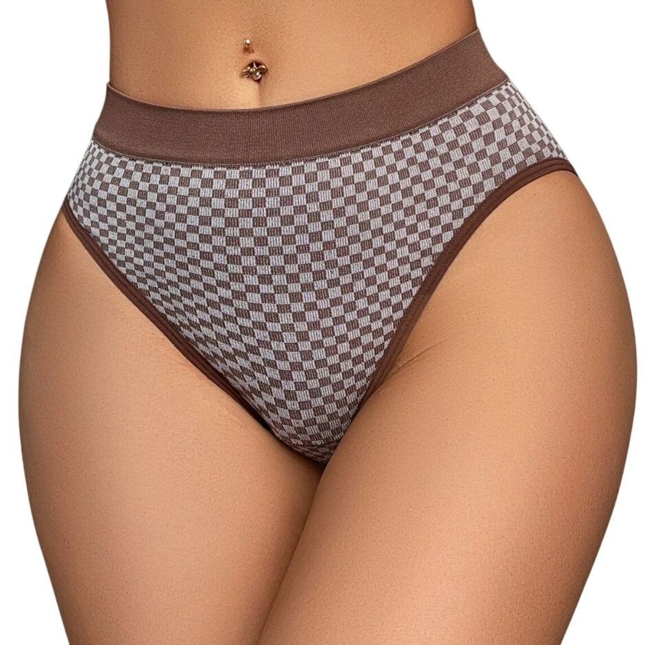 Shein Plaid Print Panty in Brown, Size M Size ONE SIZE - 1 Thumbnail