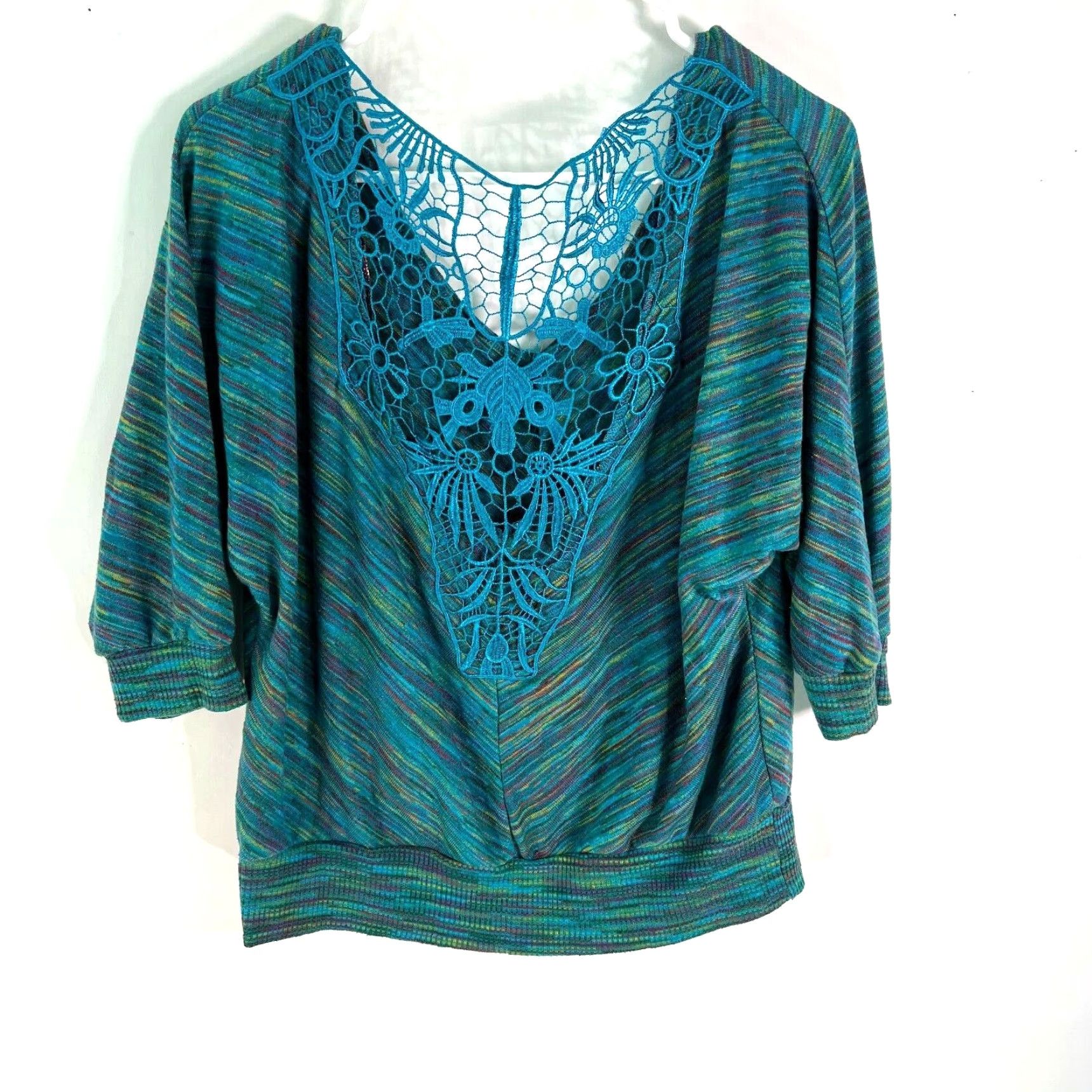 Almost Famous Almost Famous Womens Blouse Size L Lace Back Blue Swirl Pullover Size L / US 10 / IT 46 - 2 Thumbnail
