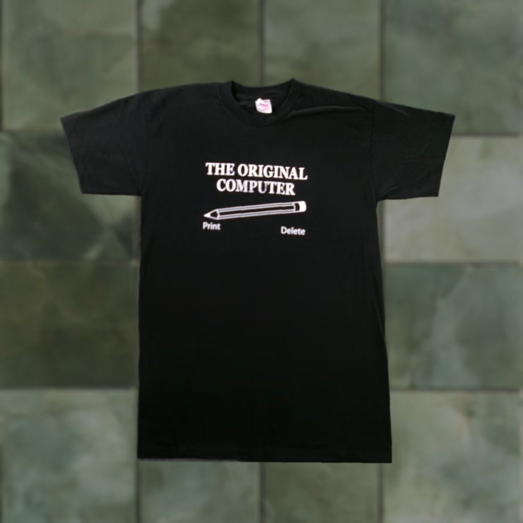 Vintage VINTAGE Bayside Men's T-Shirt Small Tall Black Graphic Print USA Retro Nerd Geek Funny Short Sleeve Cotton 2010s Mens Size US L / EU 52-54 / 3 - 1 Thumbnail