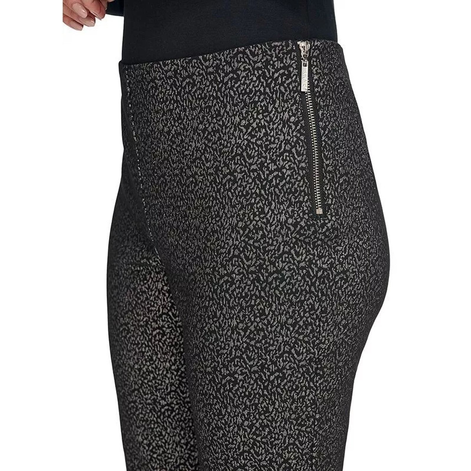 DKNY DKNY Women Black/Silver Animal Skinny Ankle Pants Size US 14 Size 36" / US 14 / IT 50 - 5 Thumbnail
