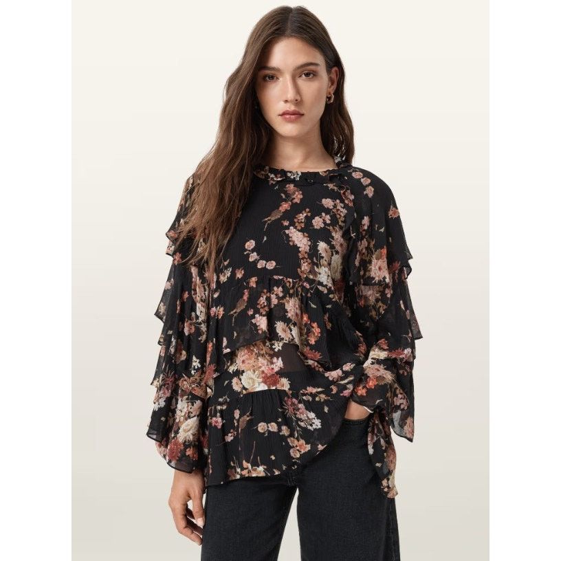 Allsaints AllSaints Lissie Floral Ruffle Sheer Blouse Womens US 0 Size XS / US 0-2 / IT 36-38 - 1 Thumbnail