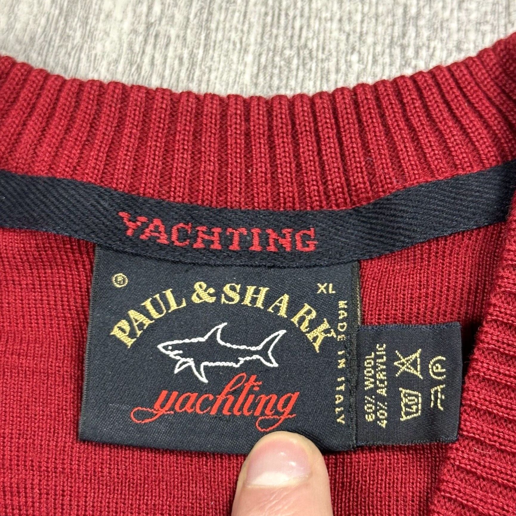 Paul & Shark PAUL & SHARK Sweater V-Neck Wool Blend Red XL Nautical Sailing 90s Mens Size US XL / EU 56 / 4 - 4 Thumbnail