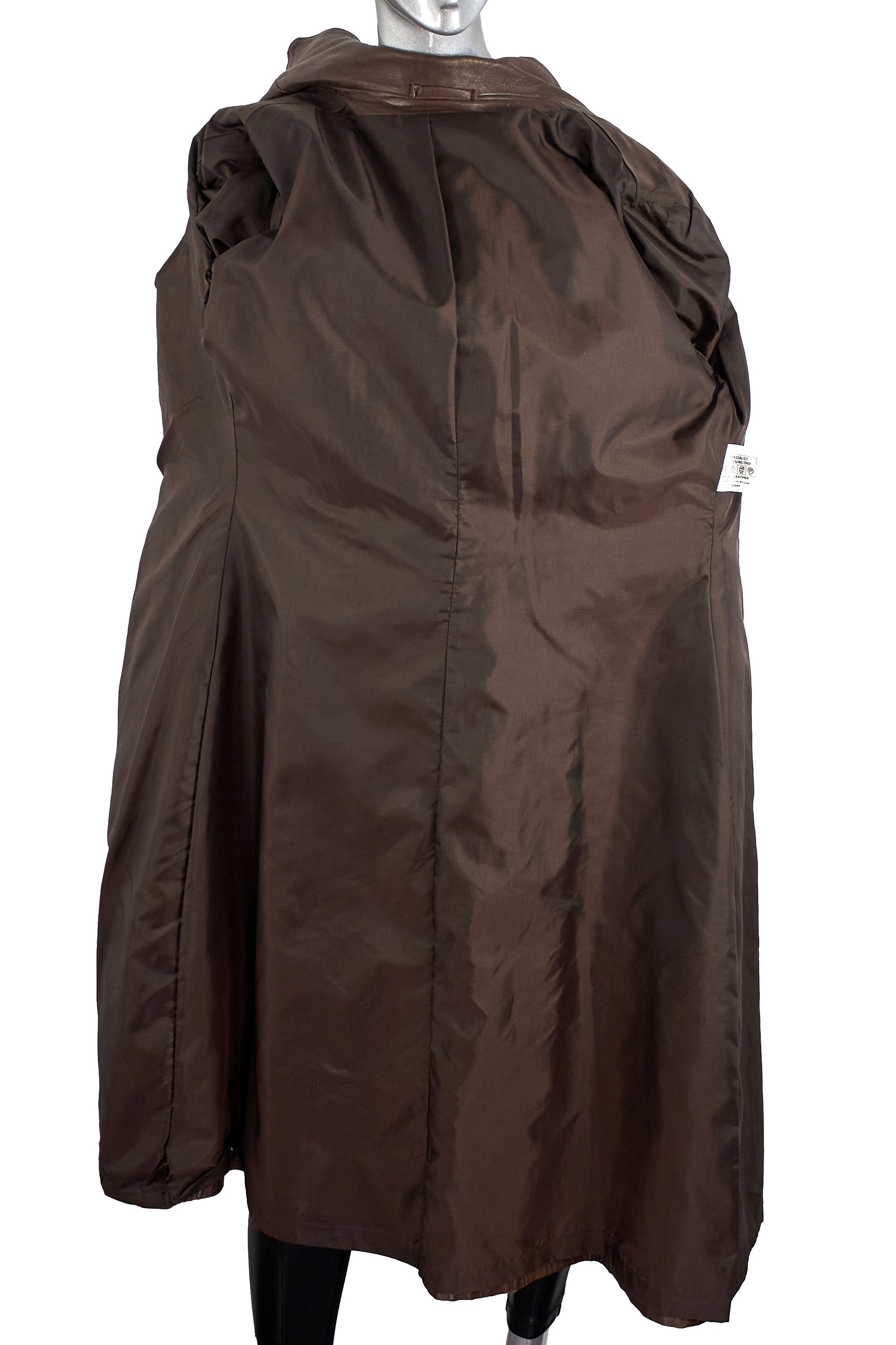 C&A Vintage 90s Brown Belted Leather Coat Trench Made in England Size M / US 6-8 / IT 42-44 - 14 Thumbnail