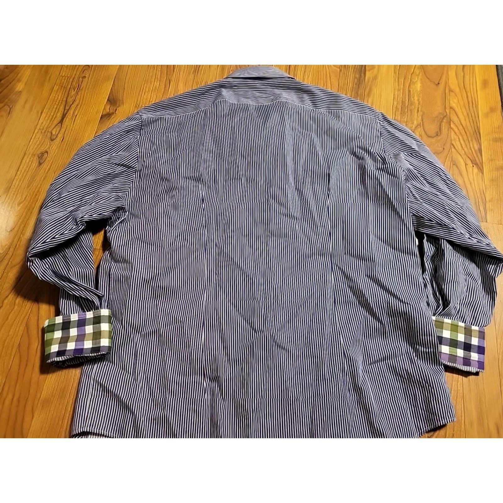 J Brand Rufus Pinstriped Button-Up Shirt LS Flip Cuff 2XL Mens Blue White Multicolor Pinstripe Button-Up Shirt Men Size US XXL / EU 58 / 5 - 6 Thumbnail