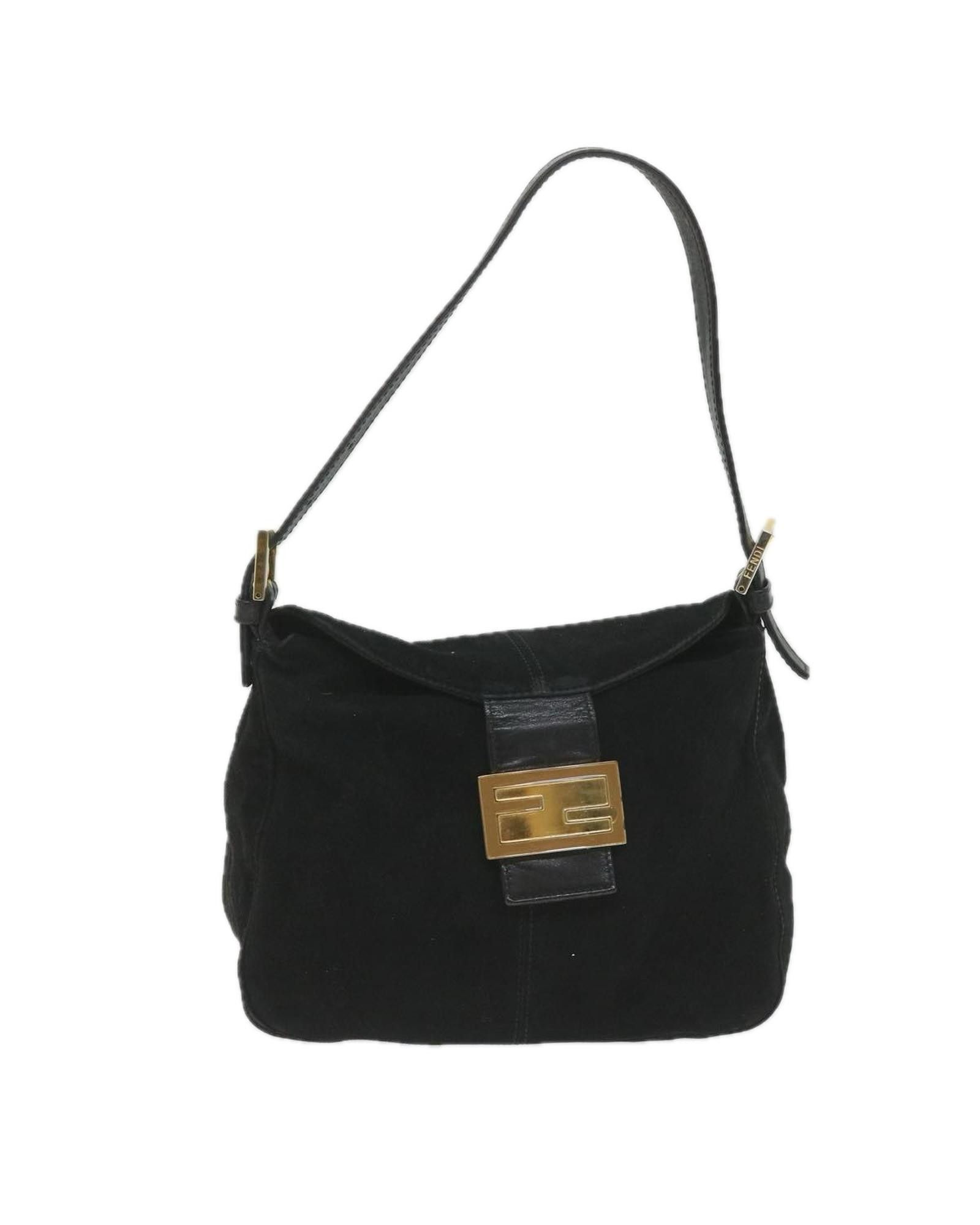 image of Fendi Black Suede Practical Mamma Baguette, Women's