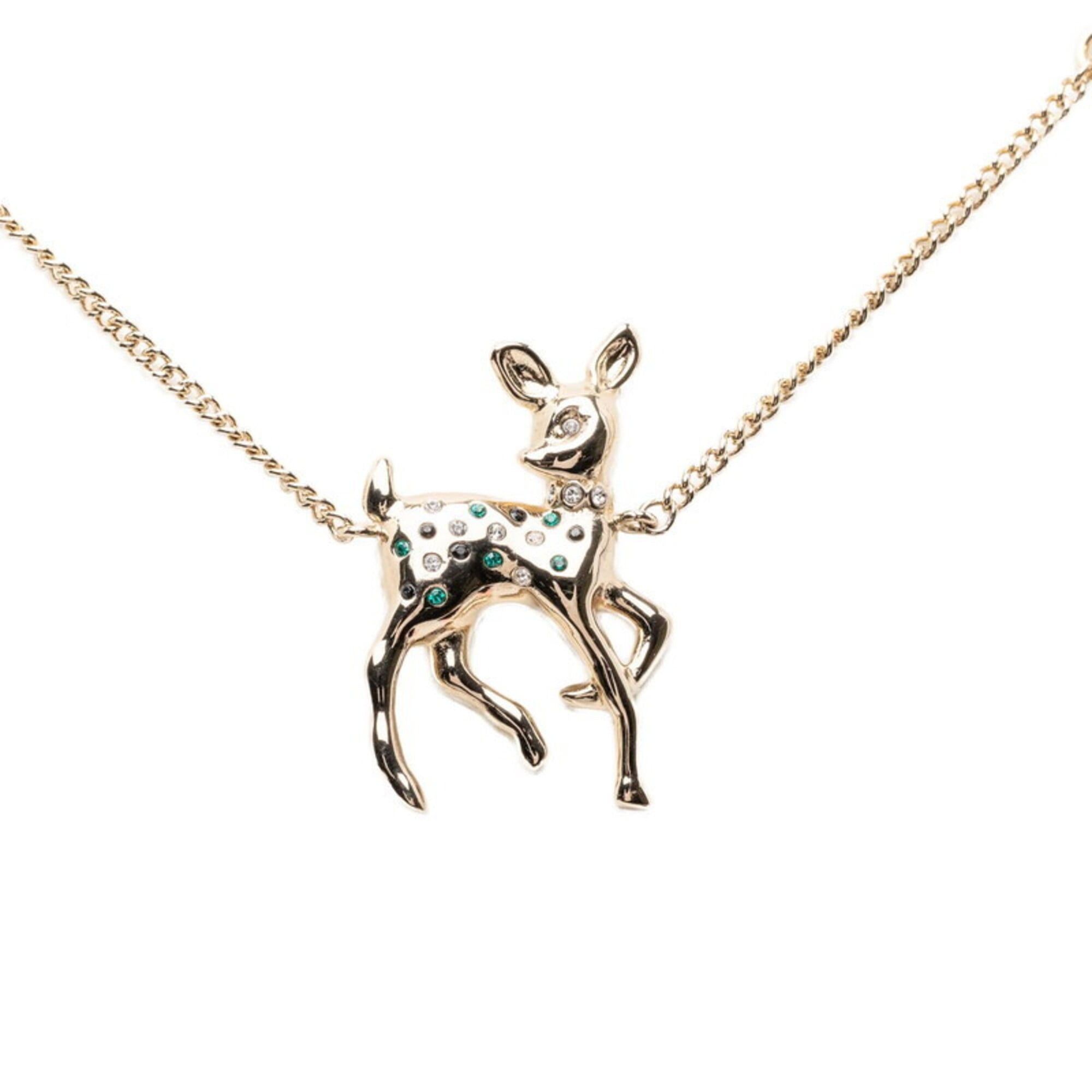 Chanel Chanel Coco Mark Deer Motif Chain Pendant Necklace, Gold Plated, Faux Pearl Rhinestone, Women's CHANEL Size ONE SIZE - 1 Thumbnail