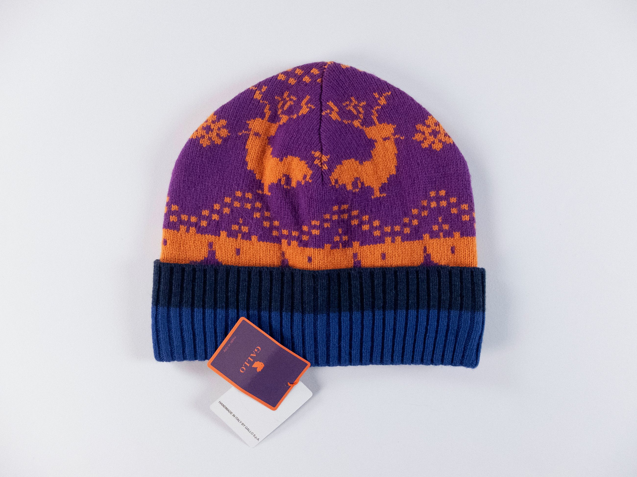 Other GALLO navy blue & purple deer motif wool cashmere beanie Size ONE SIZE - 4 Thumbnail