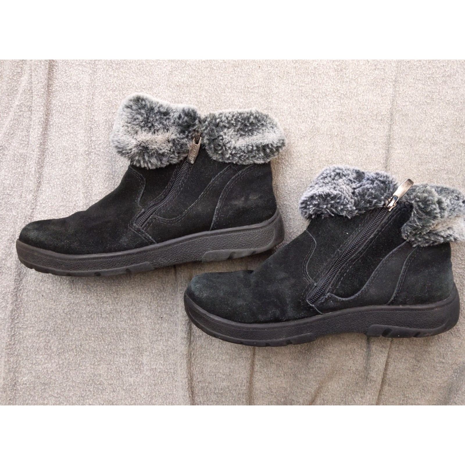 Vintage Khombu Jessica Snow Boots Womens Size 8 39 Black Leather Fur Ankle Zip Wedge Size US 8 / IT 38 - 2 Thumbnail