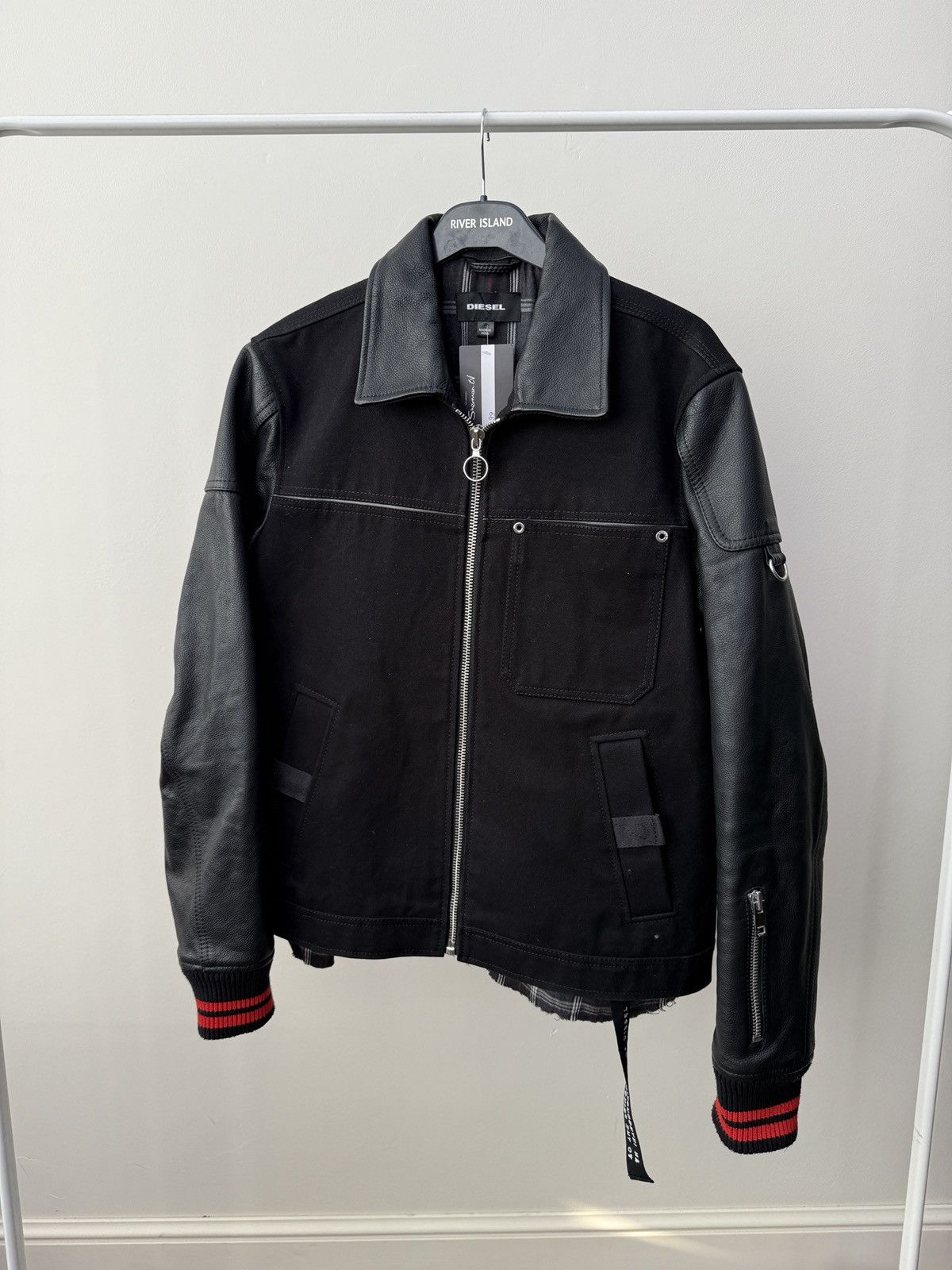 Diesel Vintage Diesel Black Jacket Leather Sleeves Zip Up Size US L / EU 52-54 / 3 - 3 Thumbnail