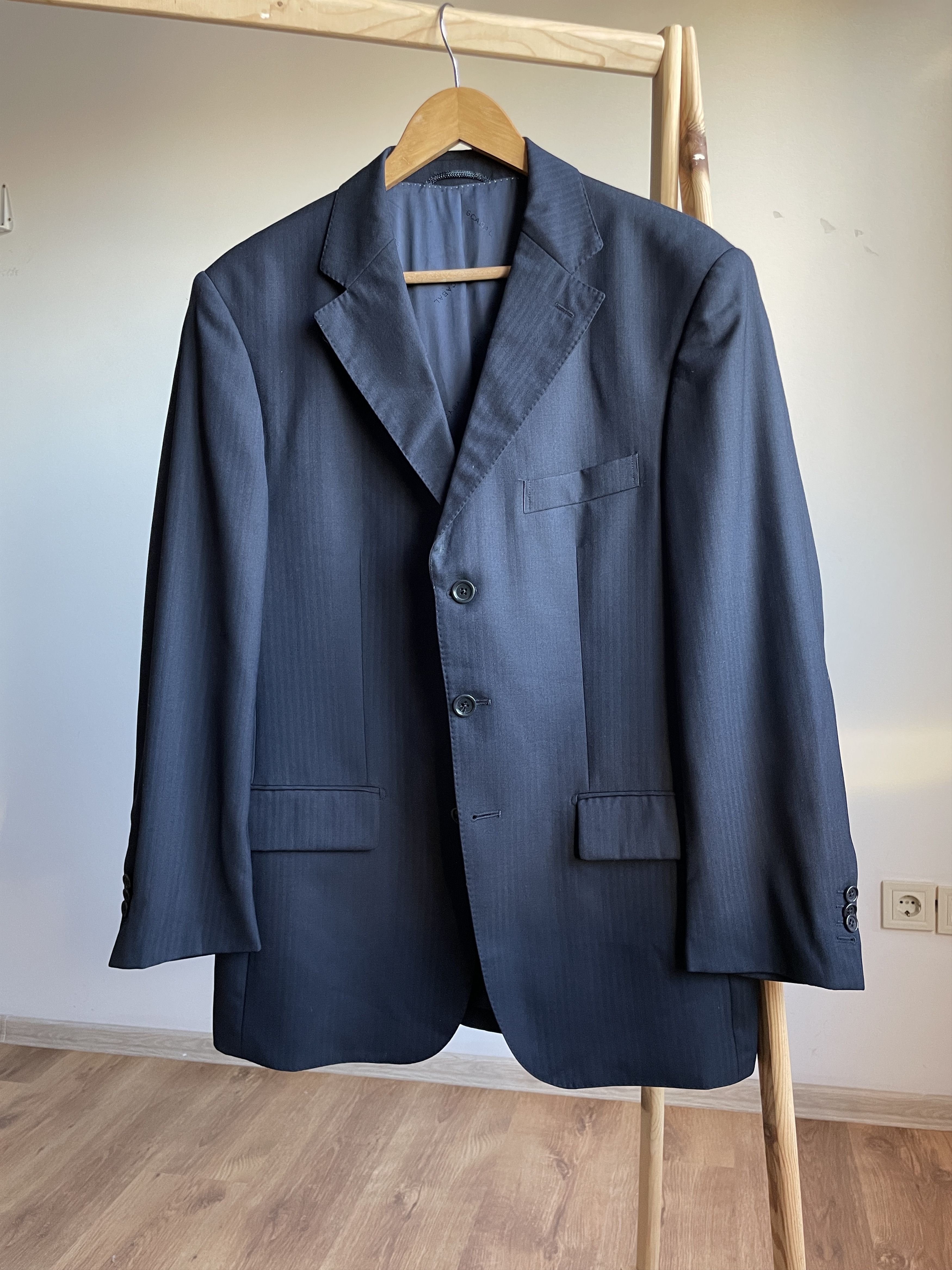 SCABAL Scabal Herringbone Wool 3 Button Wool Navy Suit Size EUR 50 Size 40R - 2 Thumbnail