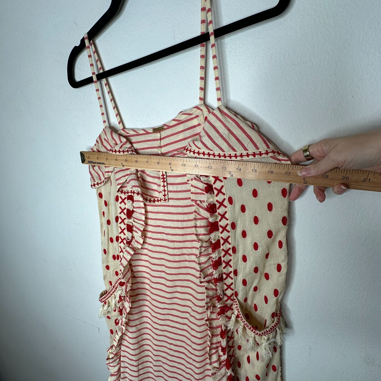 Dodo Bar Or DODO BAR OR Tan Red Striped Polka Dot Ruffle Maxi Dress S Size S / US 4 / IT 40 - 14 Thumbnail