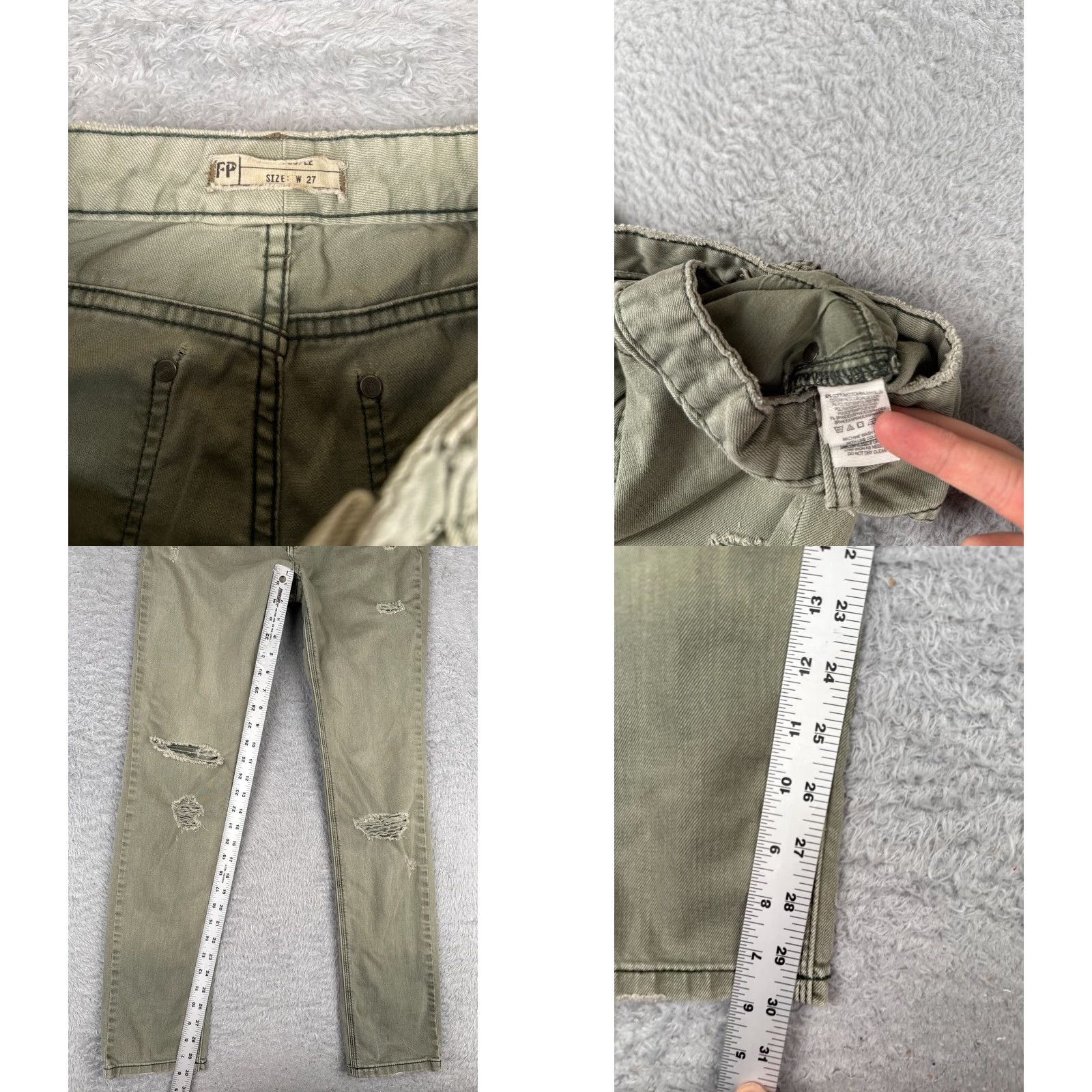 Free People Free People Jeans Womens Green Distressed Skinny Cotton Blend Mid Rise 28x30 Capacity Zip Size 27" / US 4 / IT 40 - 8 Thumbnail