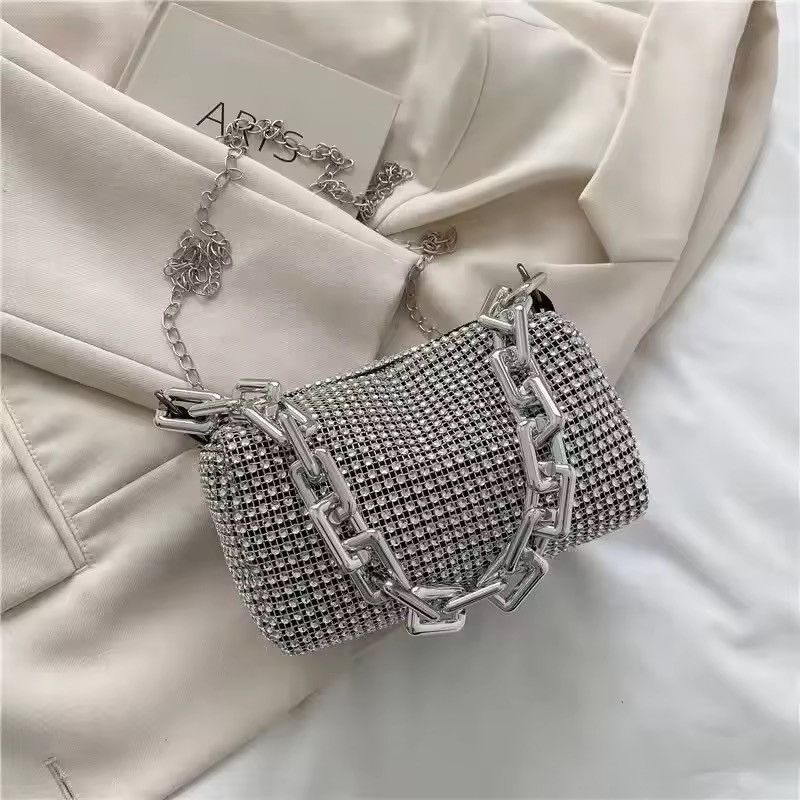 Leather Glitter Rhinestone Mini Crossbody Tote Bag Size ONE SIZE - 5 Thumbnail